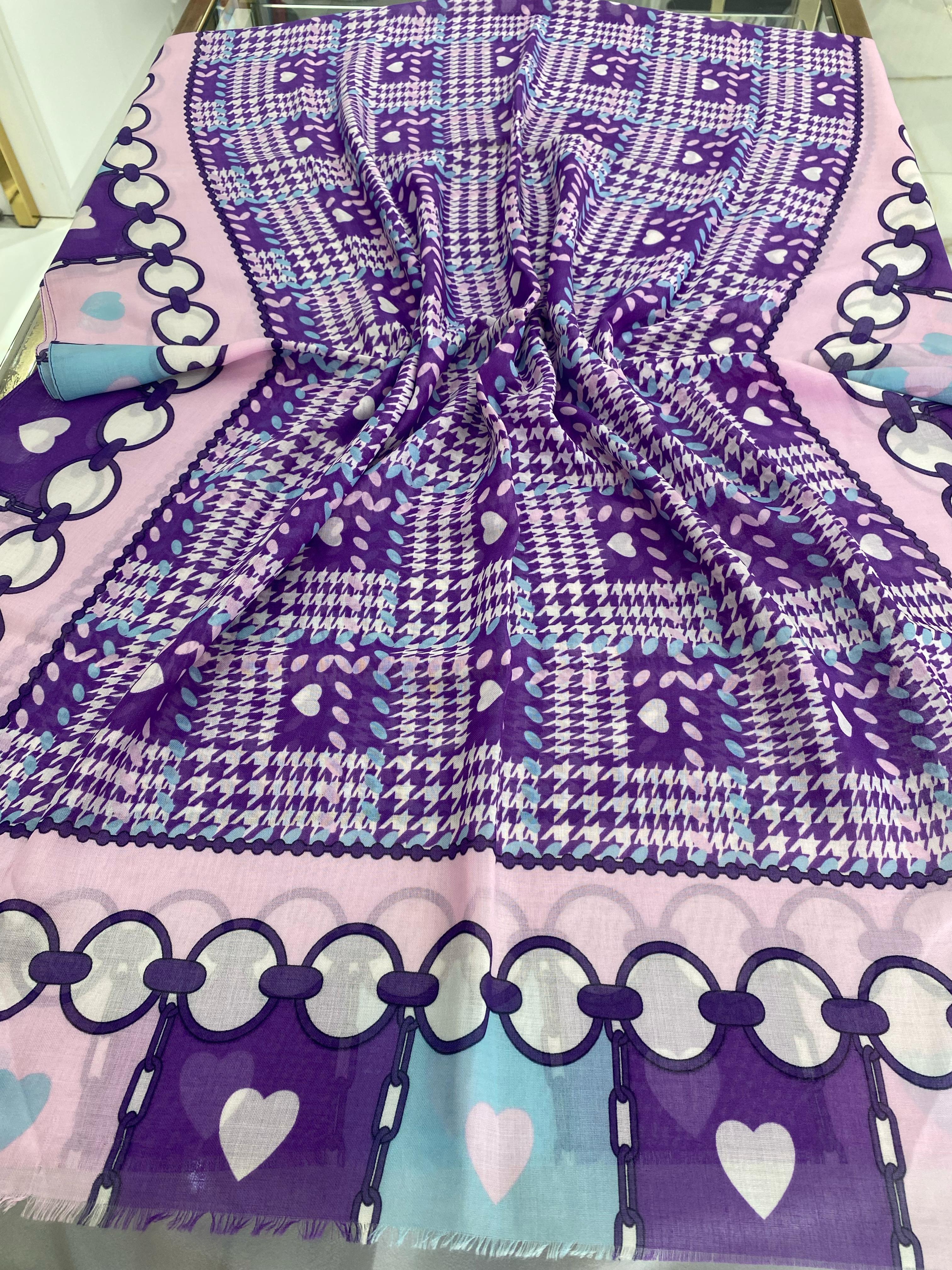 Mor Pembe Kalpli Kazayağı Desenli Şal
