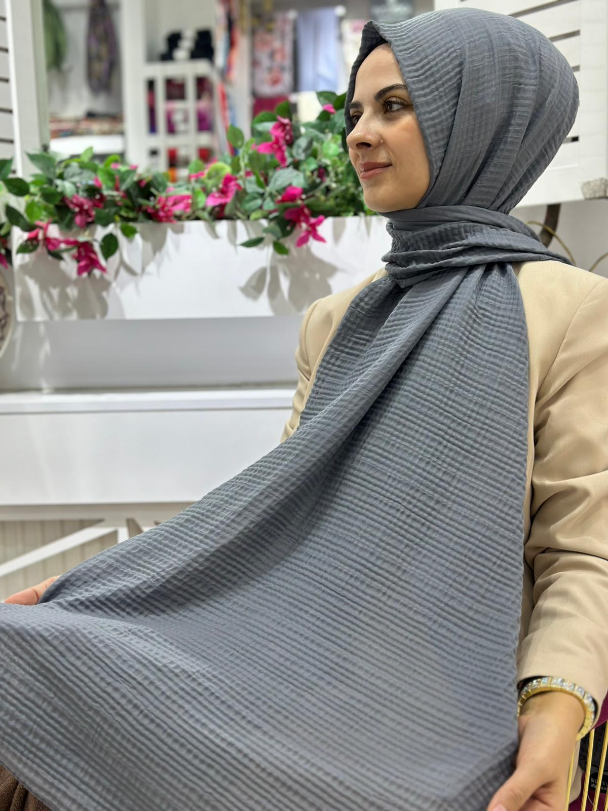 Müslin Tek Renk Gofret Şal 03