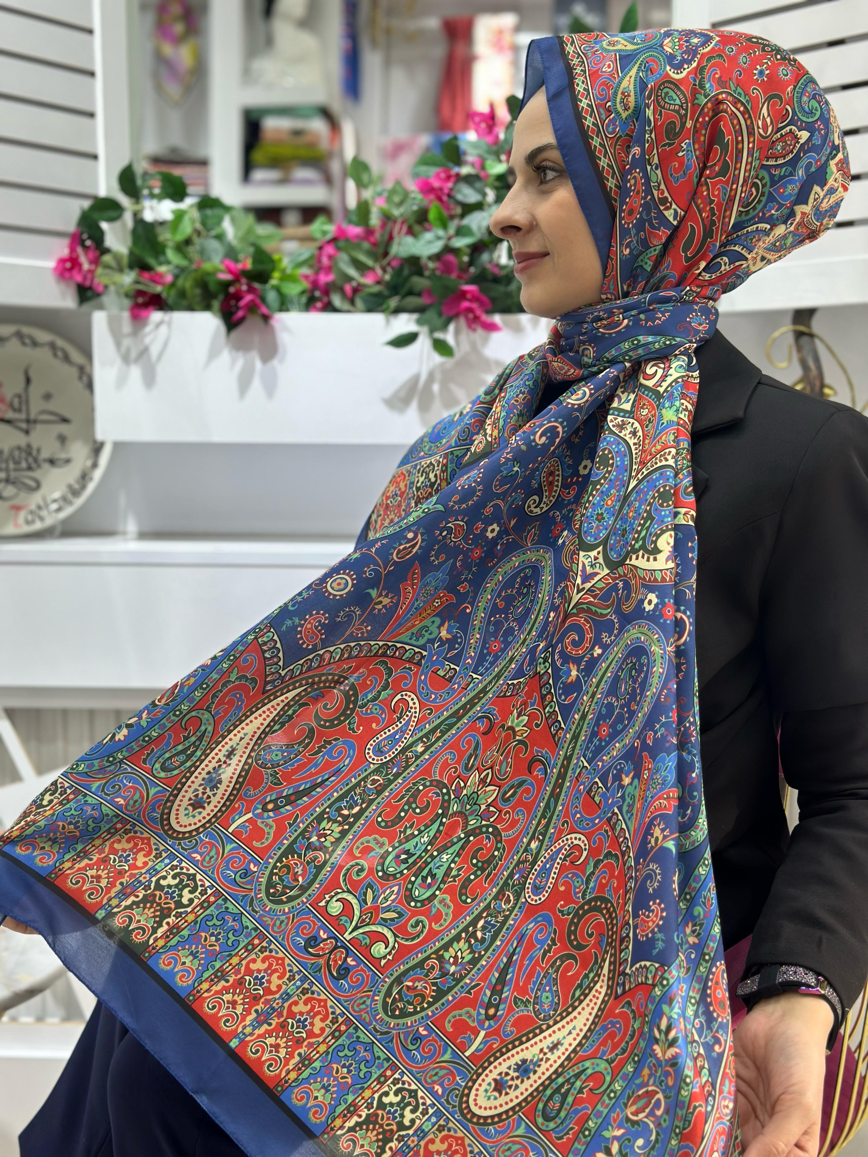 Şal Rüyası Desenli Pamuklu Şal Mavi Rengi