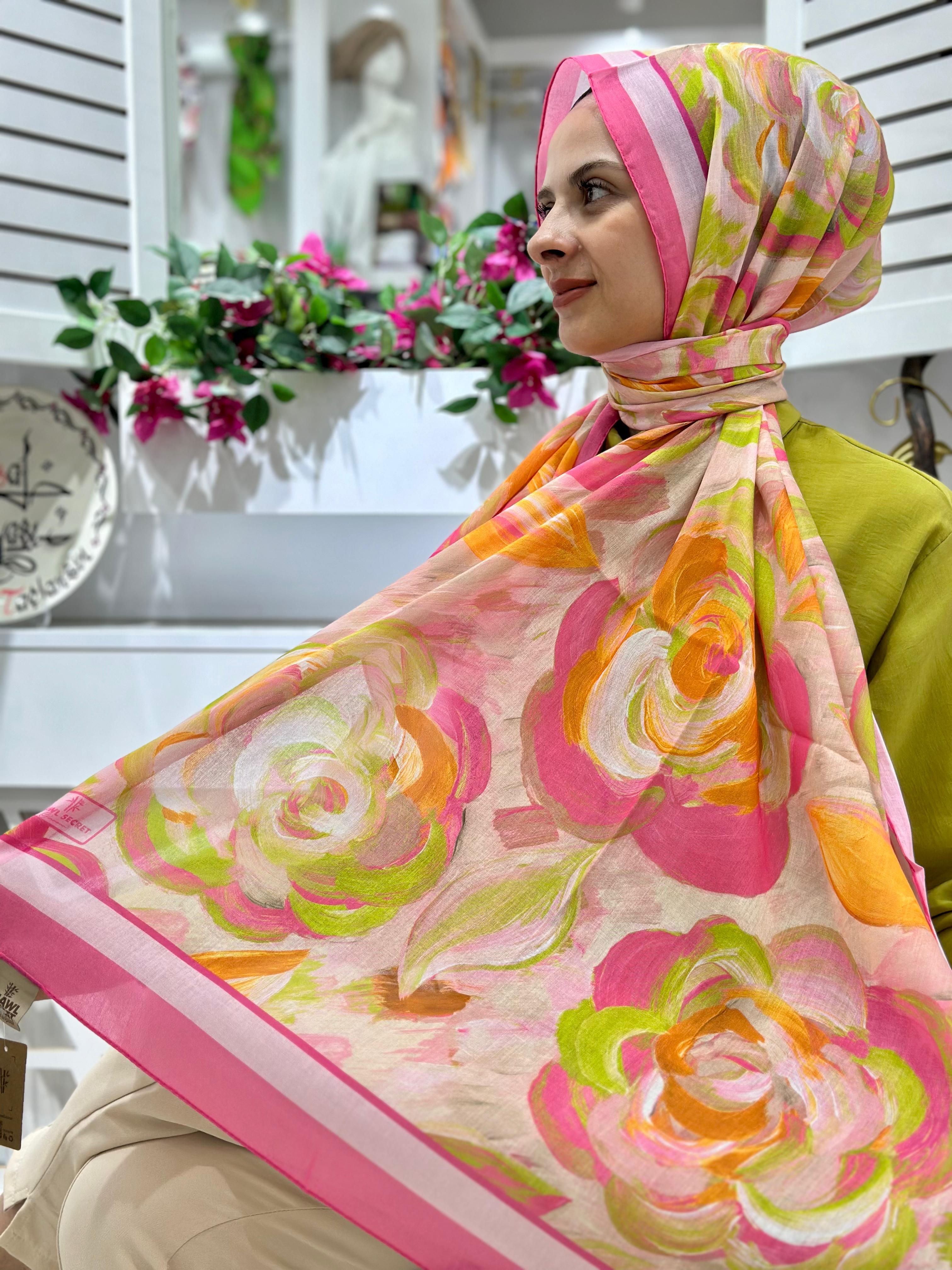 Şal Rüyası Floral Şal Pembe Rengi