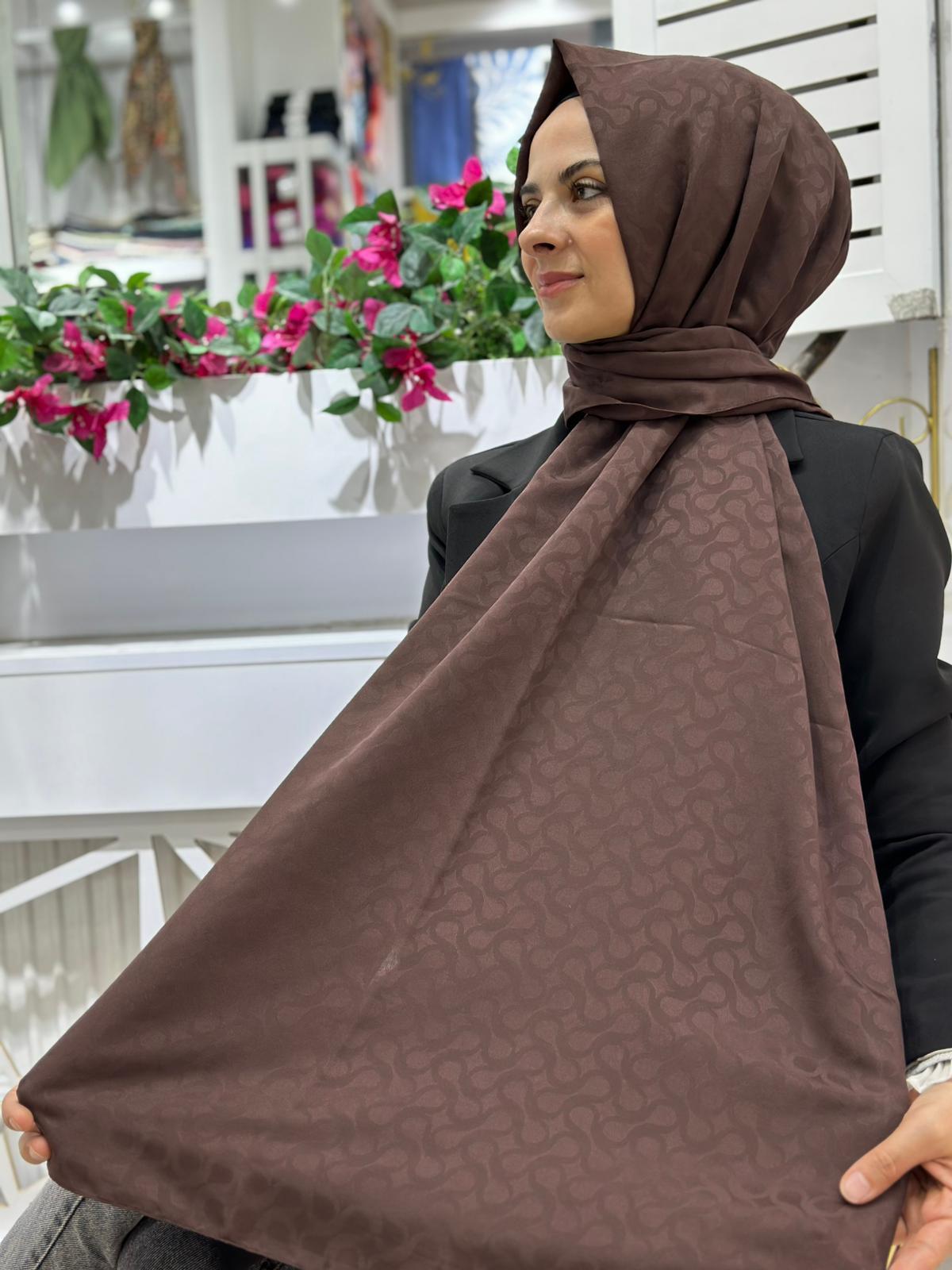 Siyane Bloom Desenli Şal Küllü Kahve Rengi