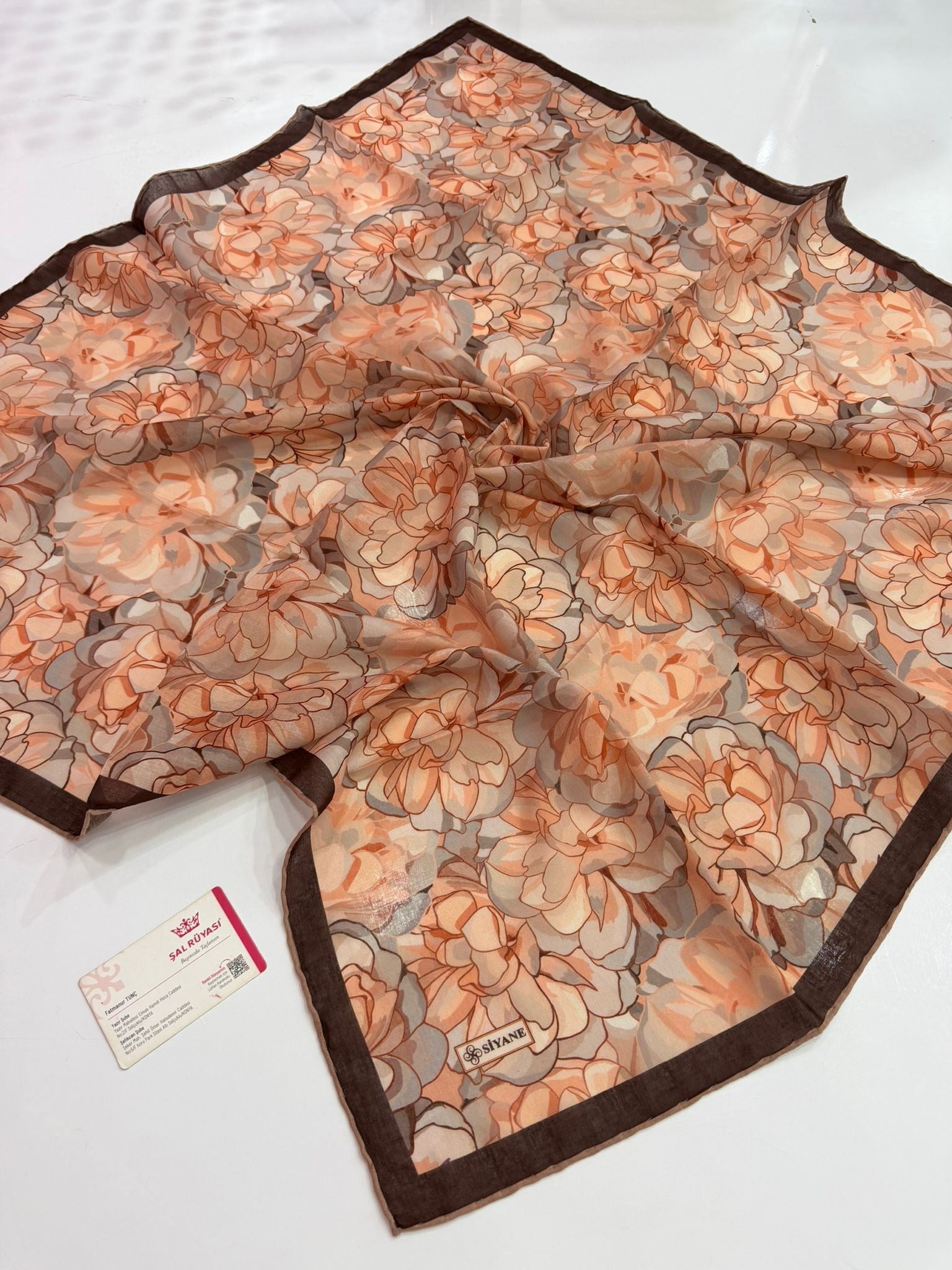 Siyane Desenli Natural Eşarp 03