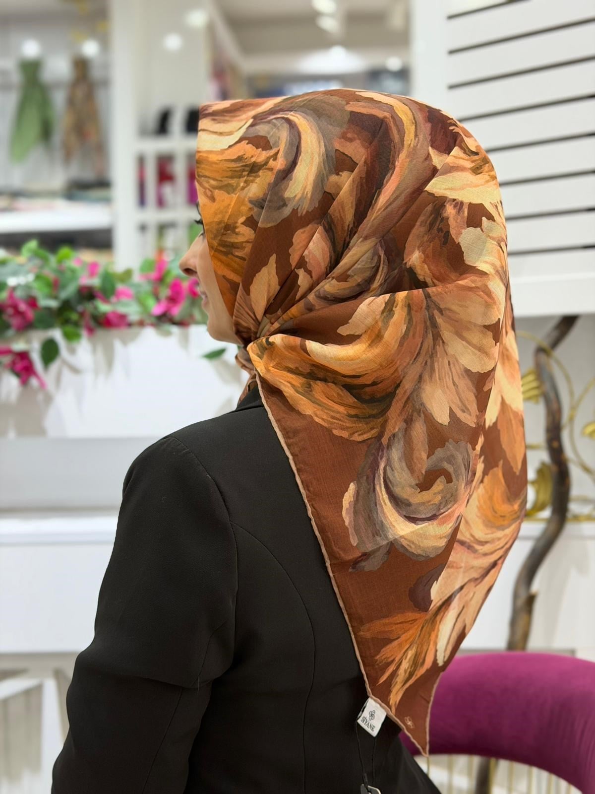 Siyane Desenli Natural Eşarp 06