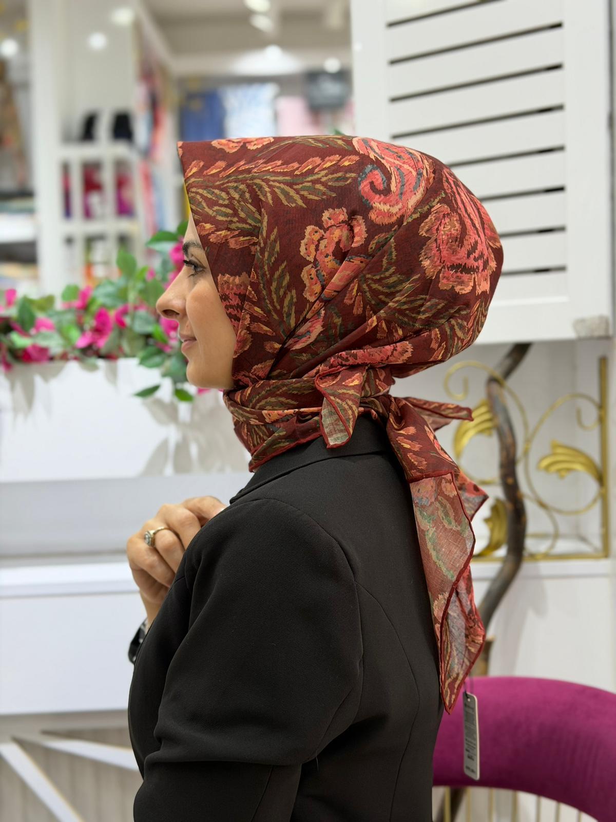 Siyane Desenli Natural Eşarp 06