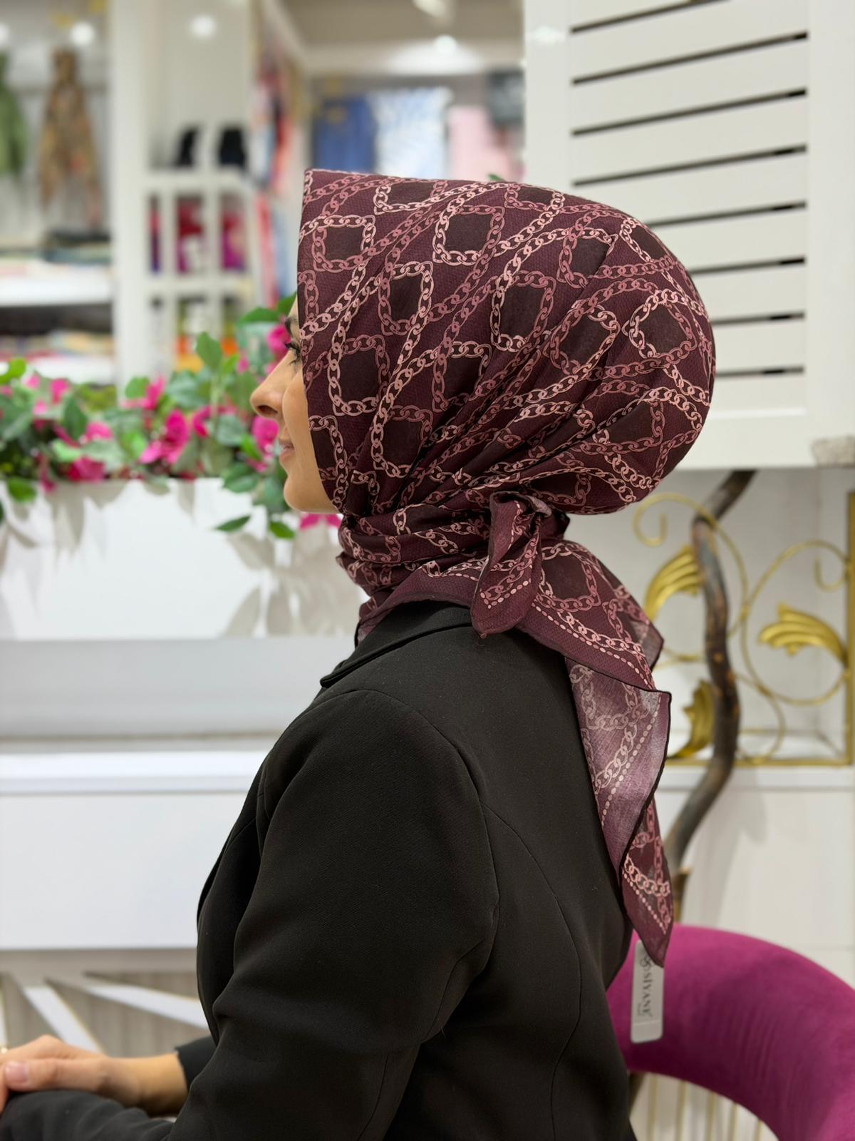 Siyane Desenli Natural Eşarp 15