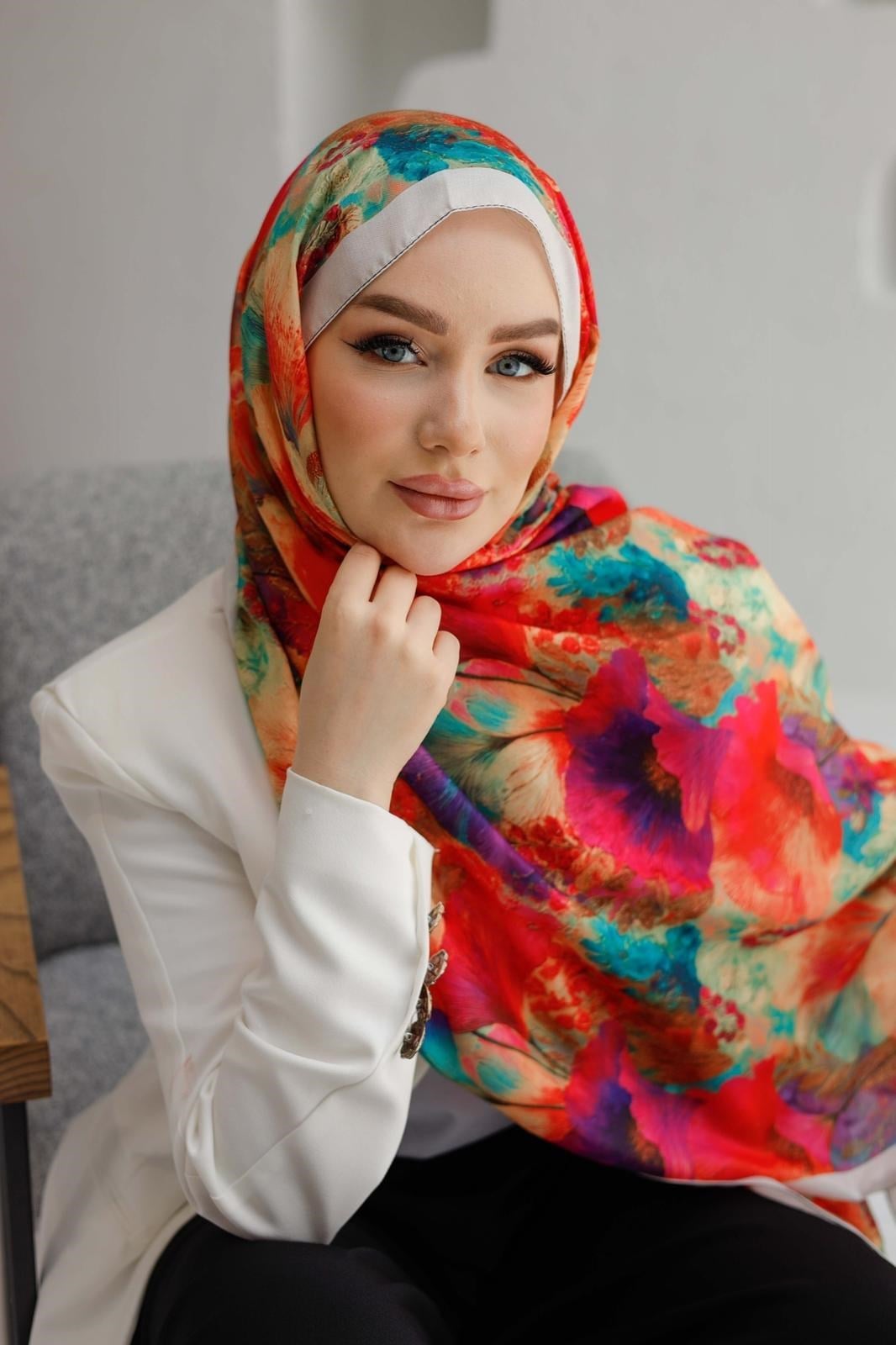Siyane Desenli Natural Şal 06