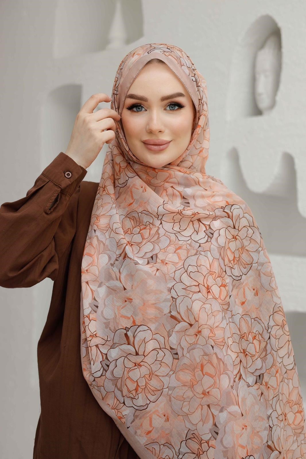 Siyane Desenli Natural Şal 06