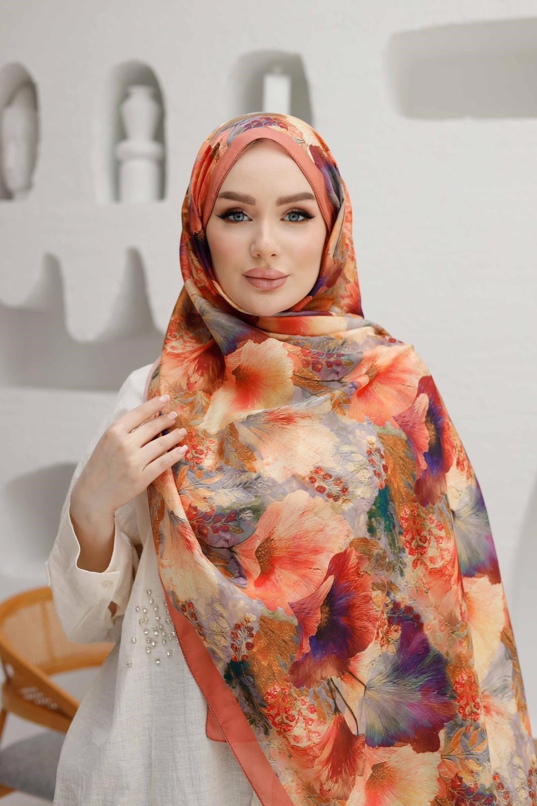 Siyane Desenli Natural Şal 07