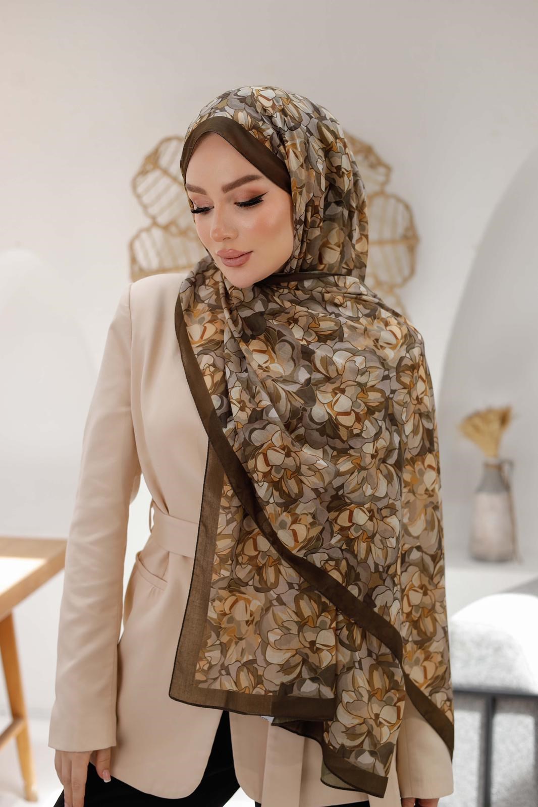 Siyane Desenli Natural Şal 14