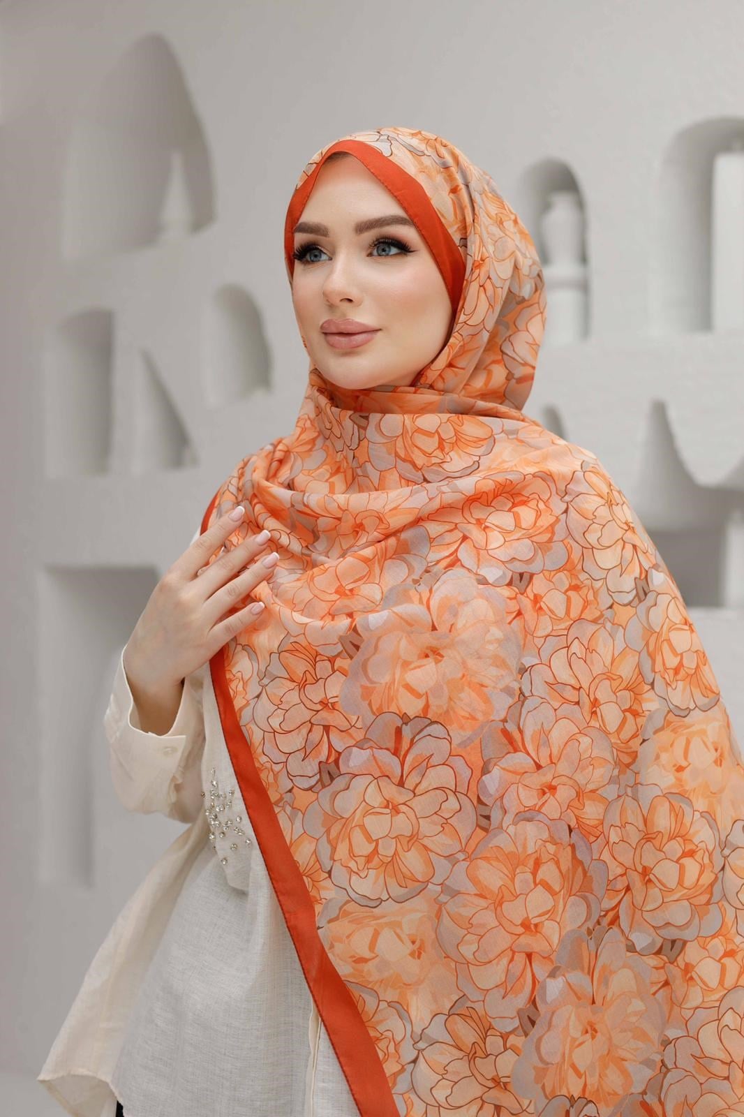 Siyane Desenli Natural Şal 15