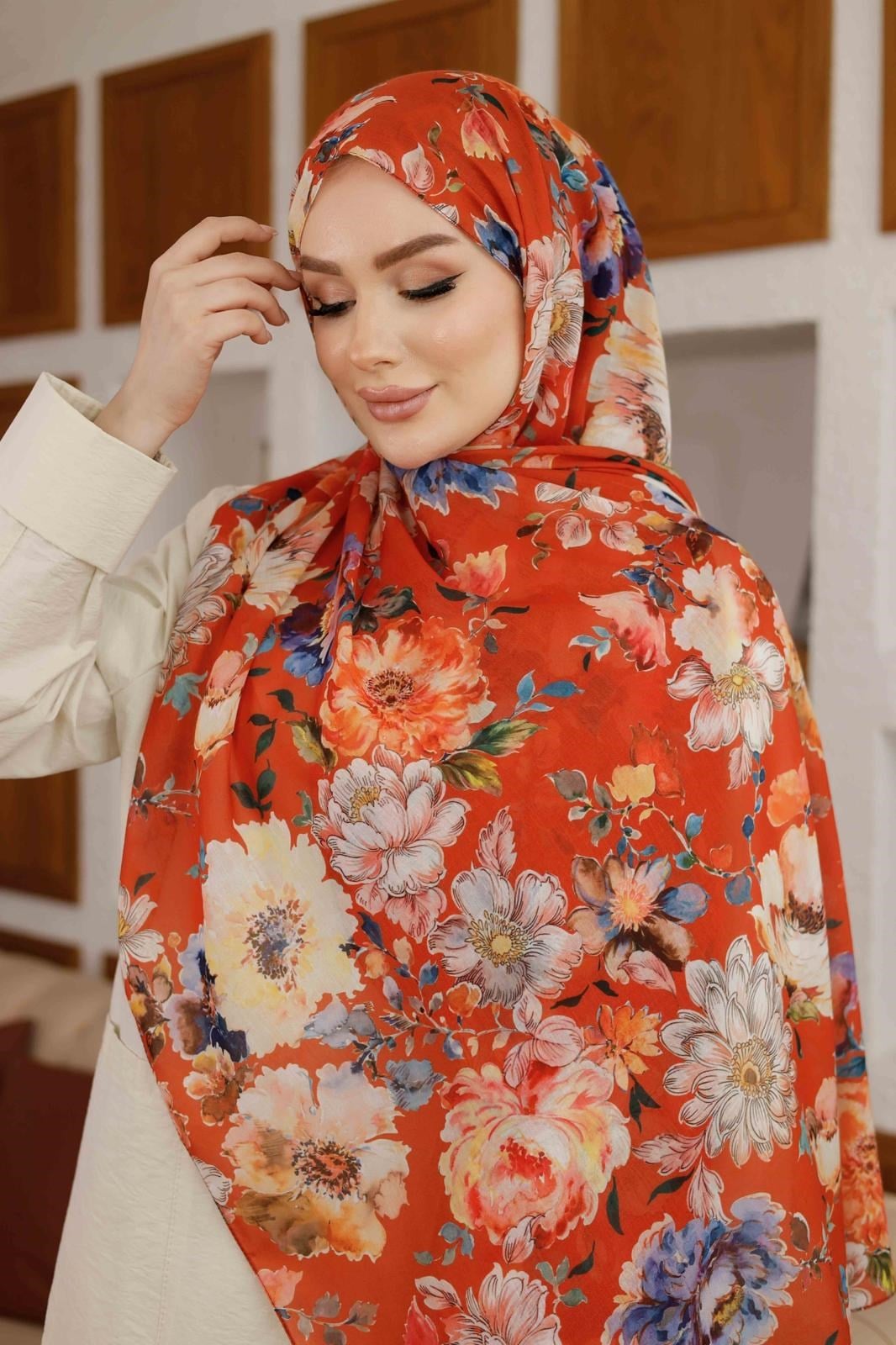 Siyane Desenli Natural Şal 15