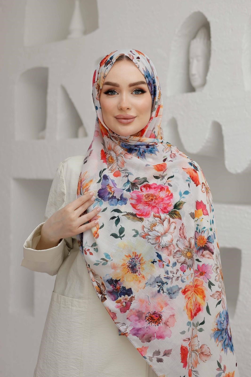 Siyane Desenli Natural Şal 17