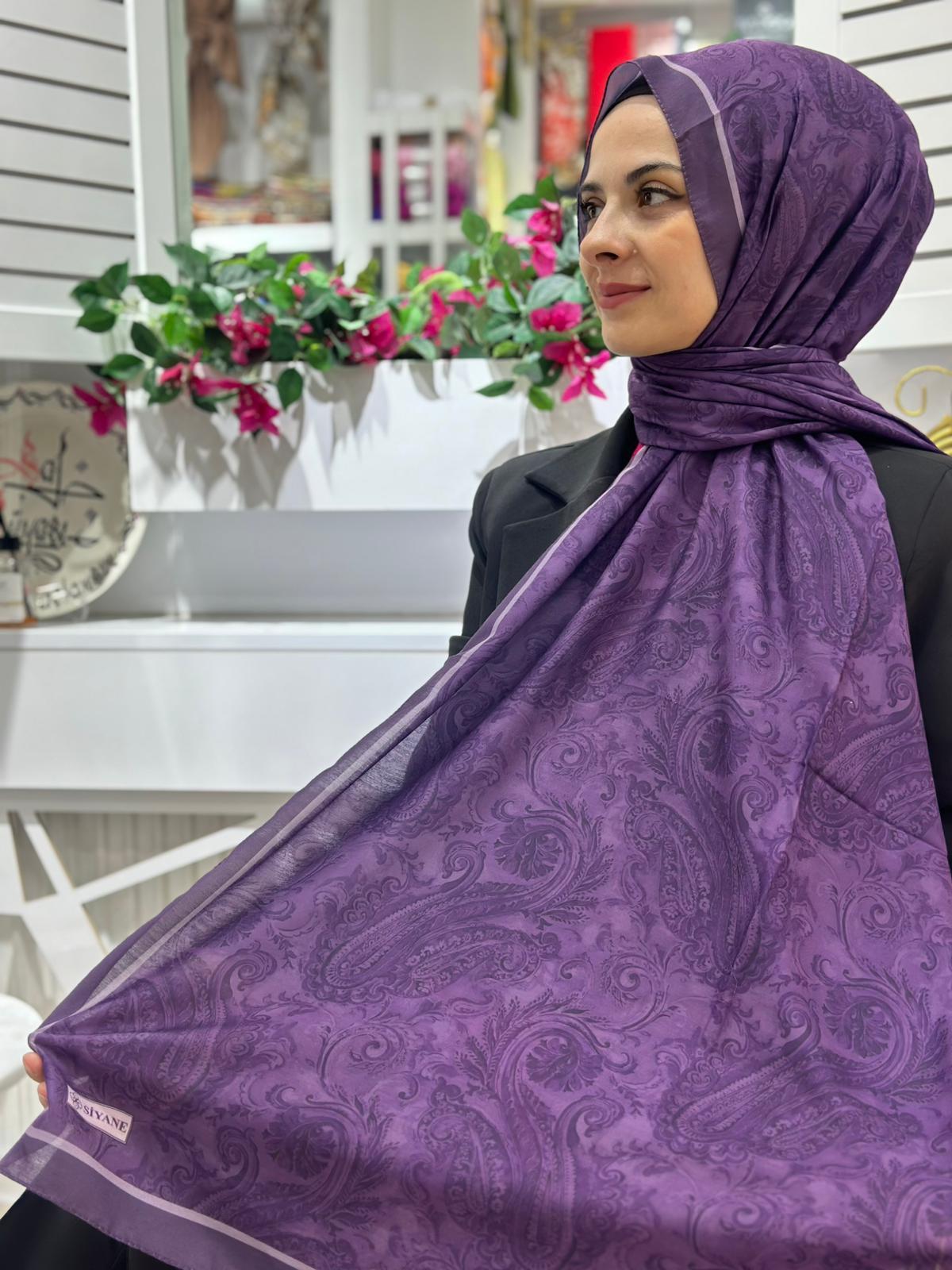 Siyane Desenli Pamuk Şal Mor Rengi