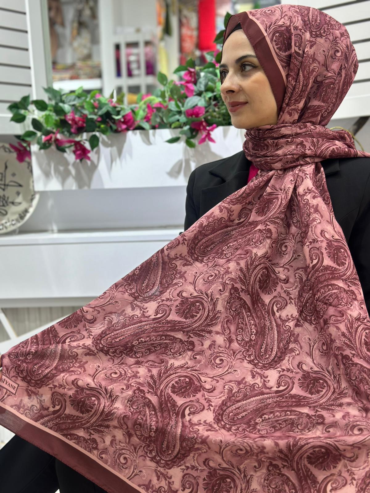 Siyane Desenli Pamuk Şal Vişne Rengi