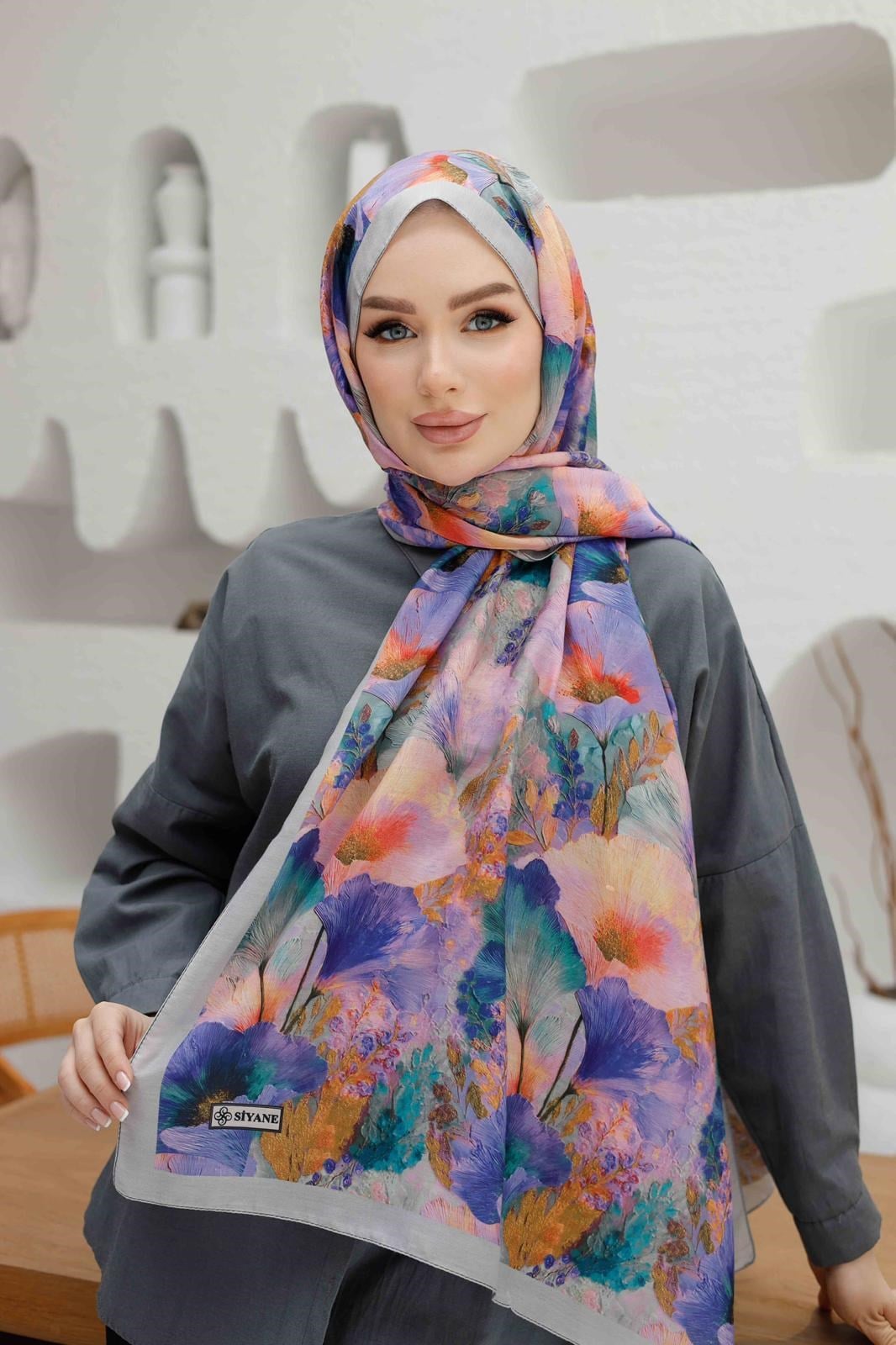 Siyane Desenli Pamuklu Şal 03
