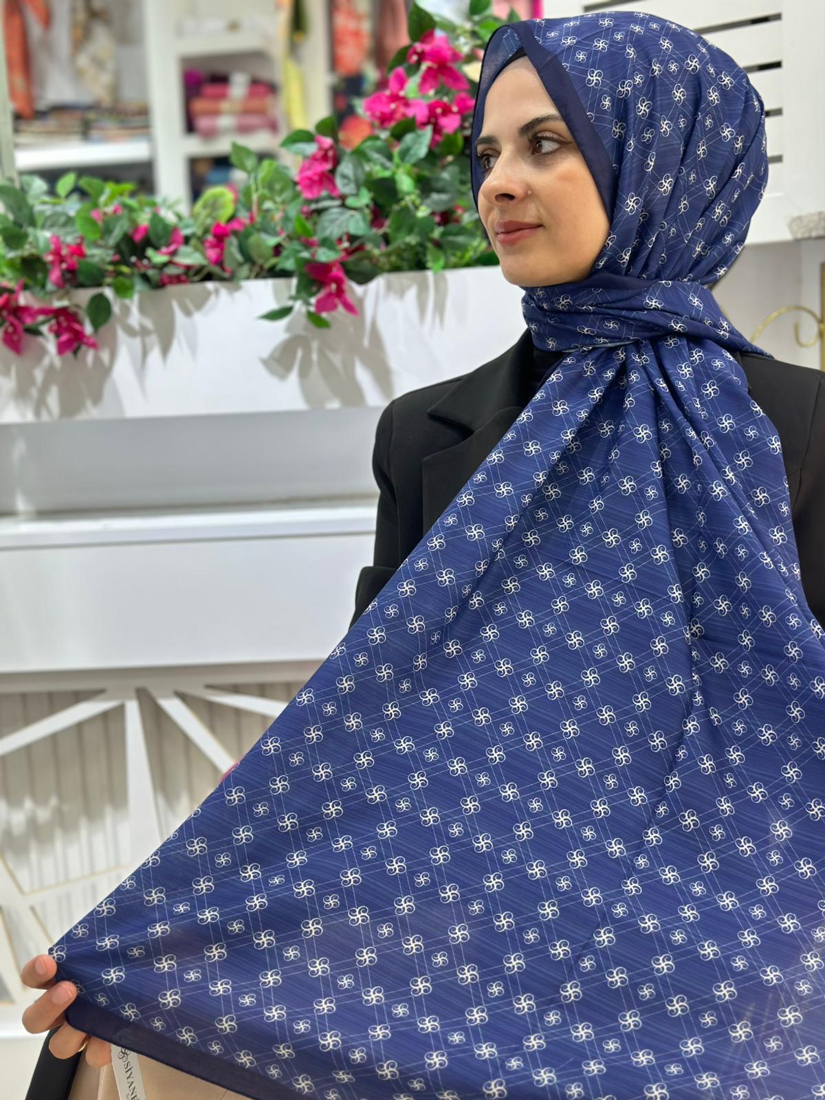 Siyane Desenli Pamuklu Şal 11