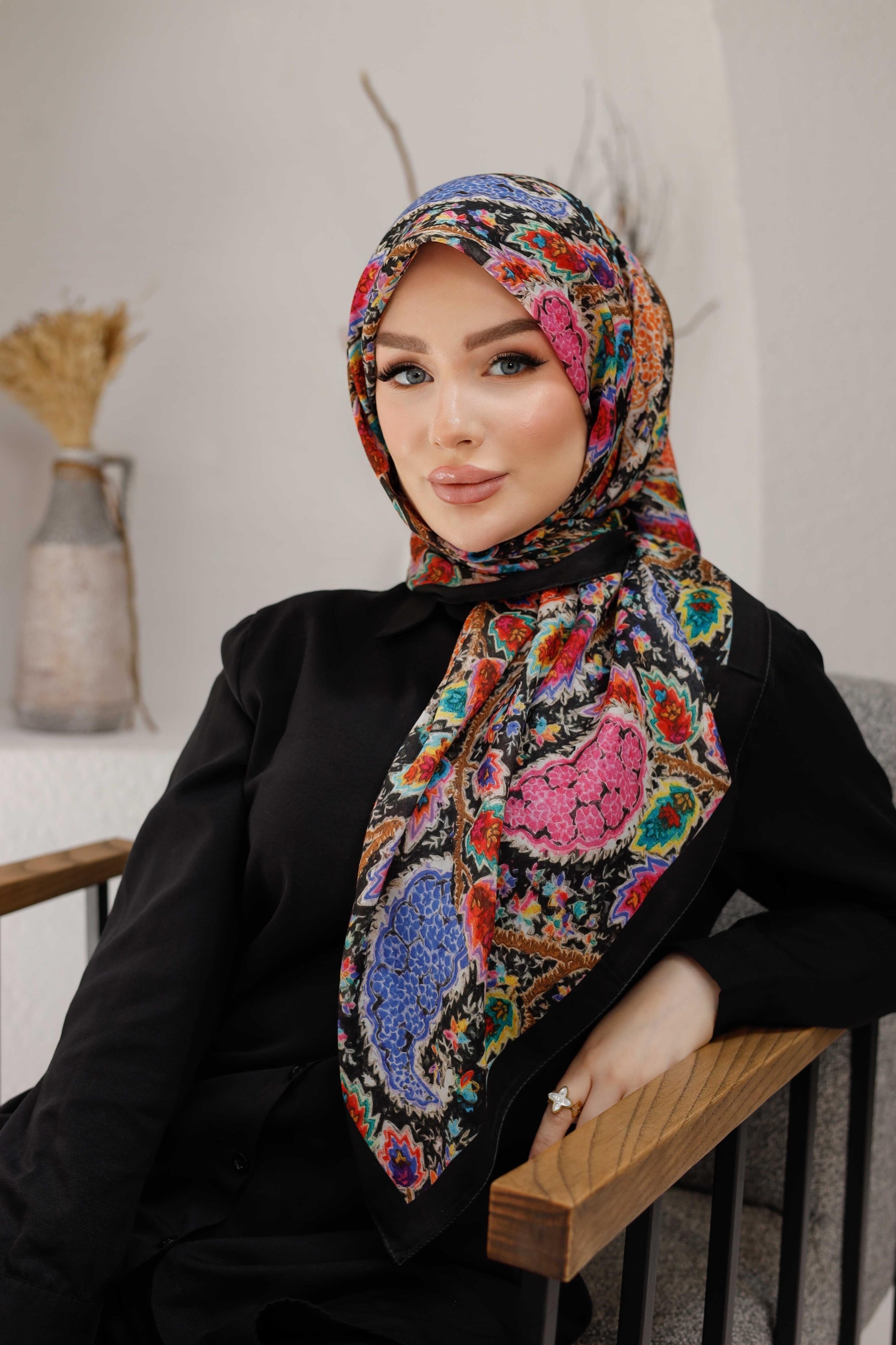 Siyane Desenli Soft Eşarp 02