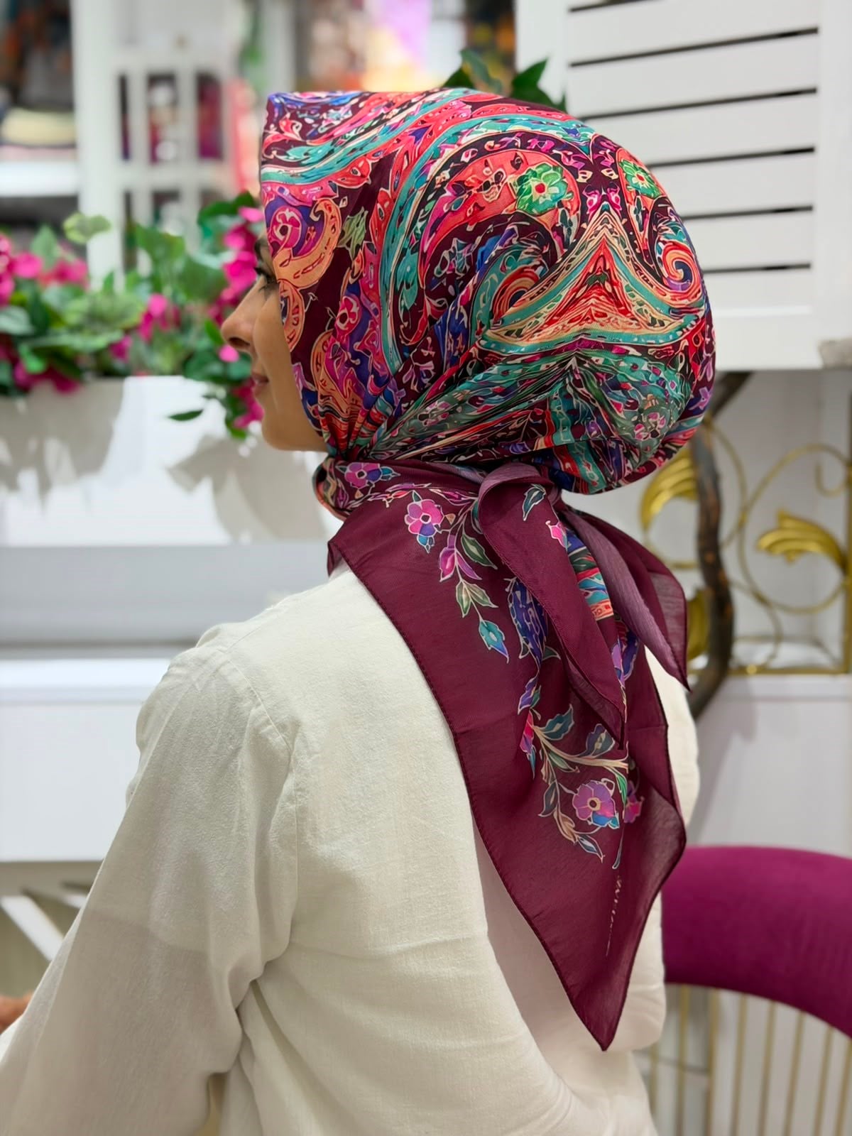 Siyane Desenli Soft Eşarp 07