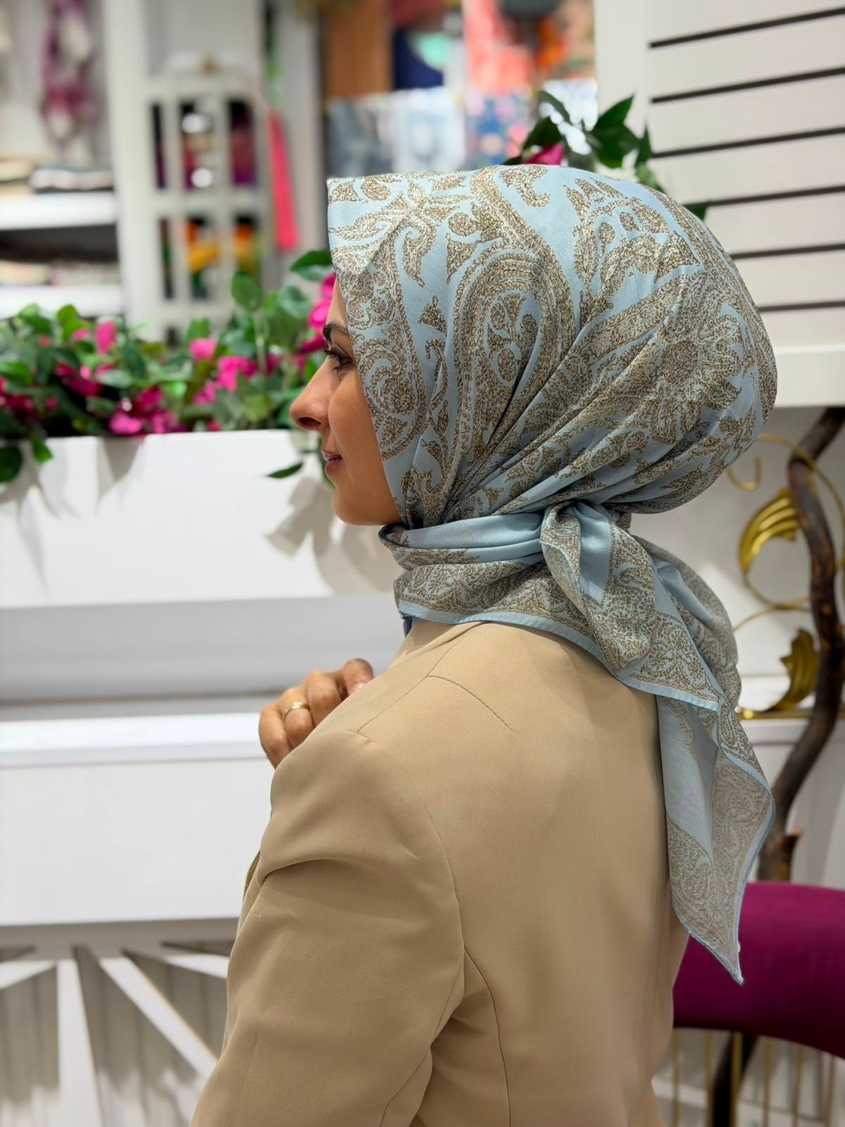 Siyane Desenli Soft Eşarp Buz Mavi Rengi