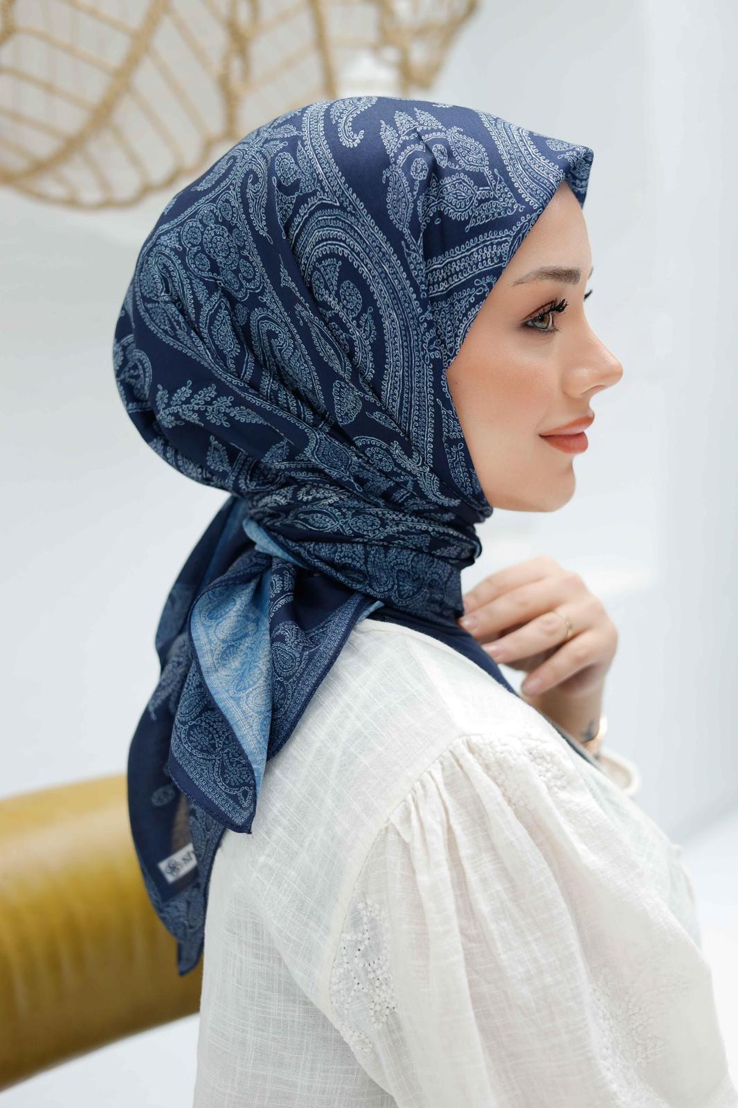 Siyane Desenli Soft Eşarp Lacivert Rengi