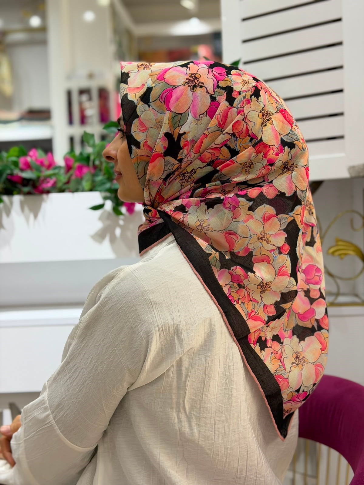 Siyane Flora Natural Eşarp 01