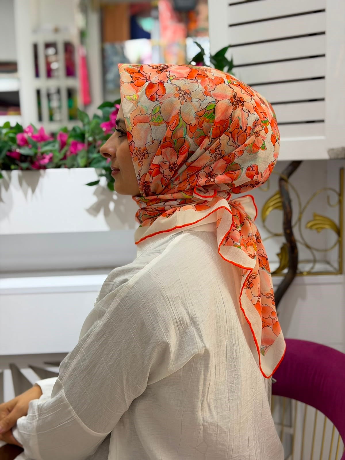 Siyane Flora Natural Eşarp 10