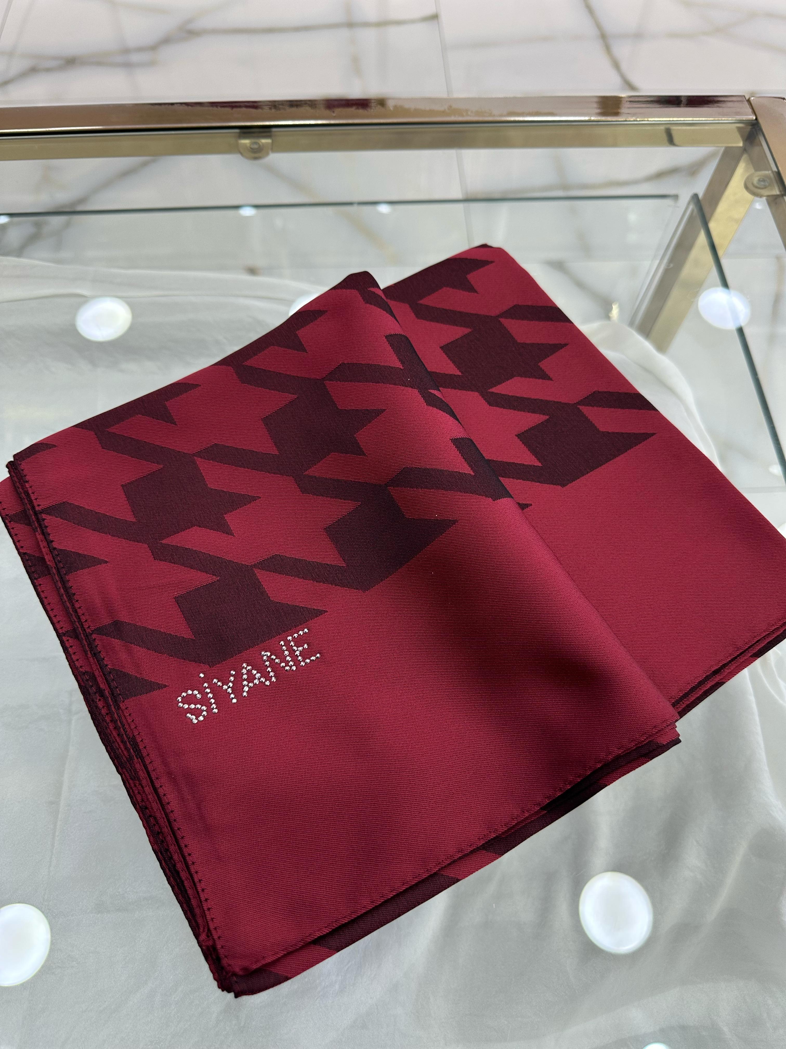 Siyane Jakarlı Şal Koyu Kırmızı