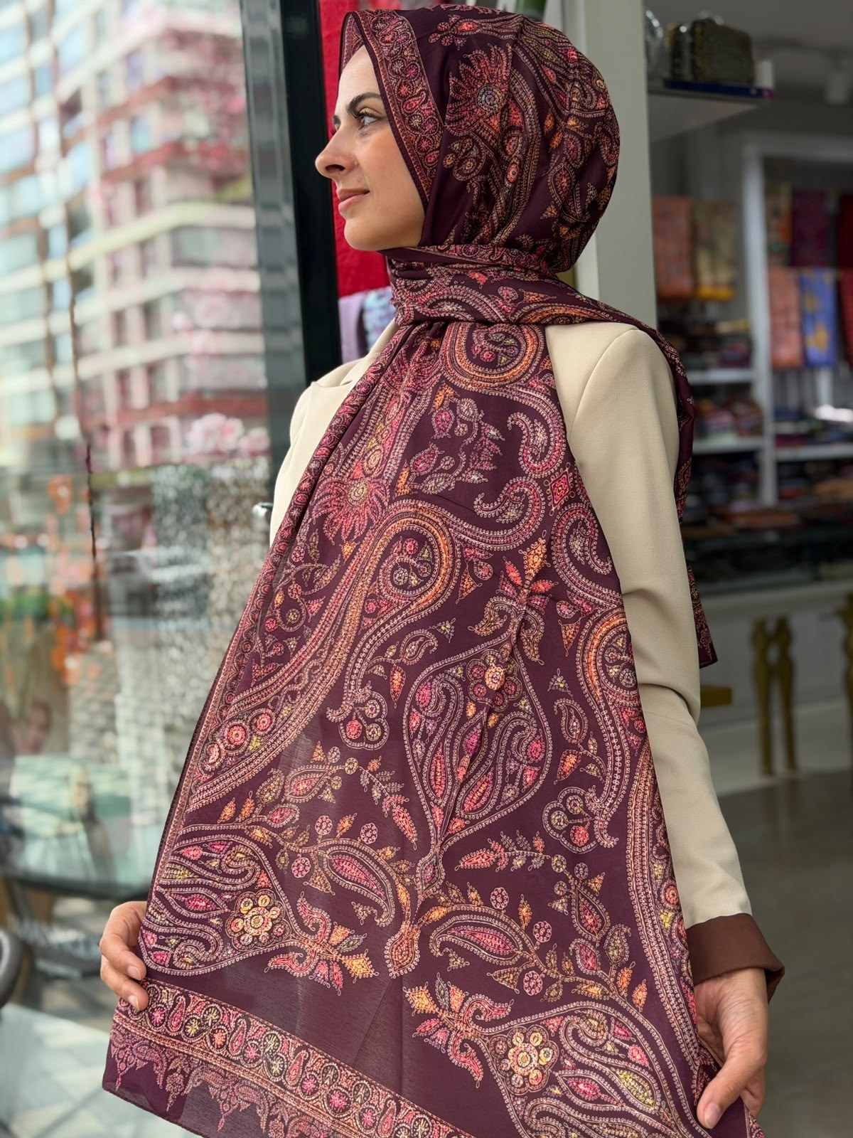 Siyane Mücevher Desenli Soft Şal 04