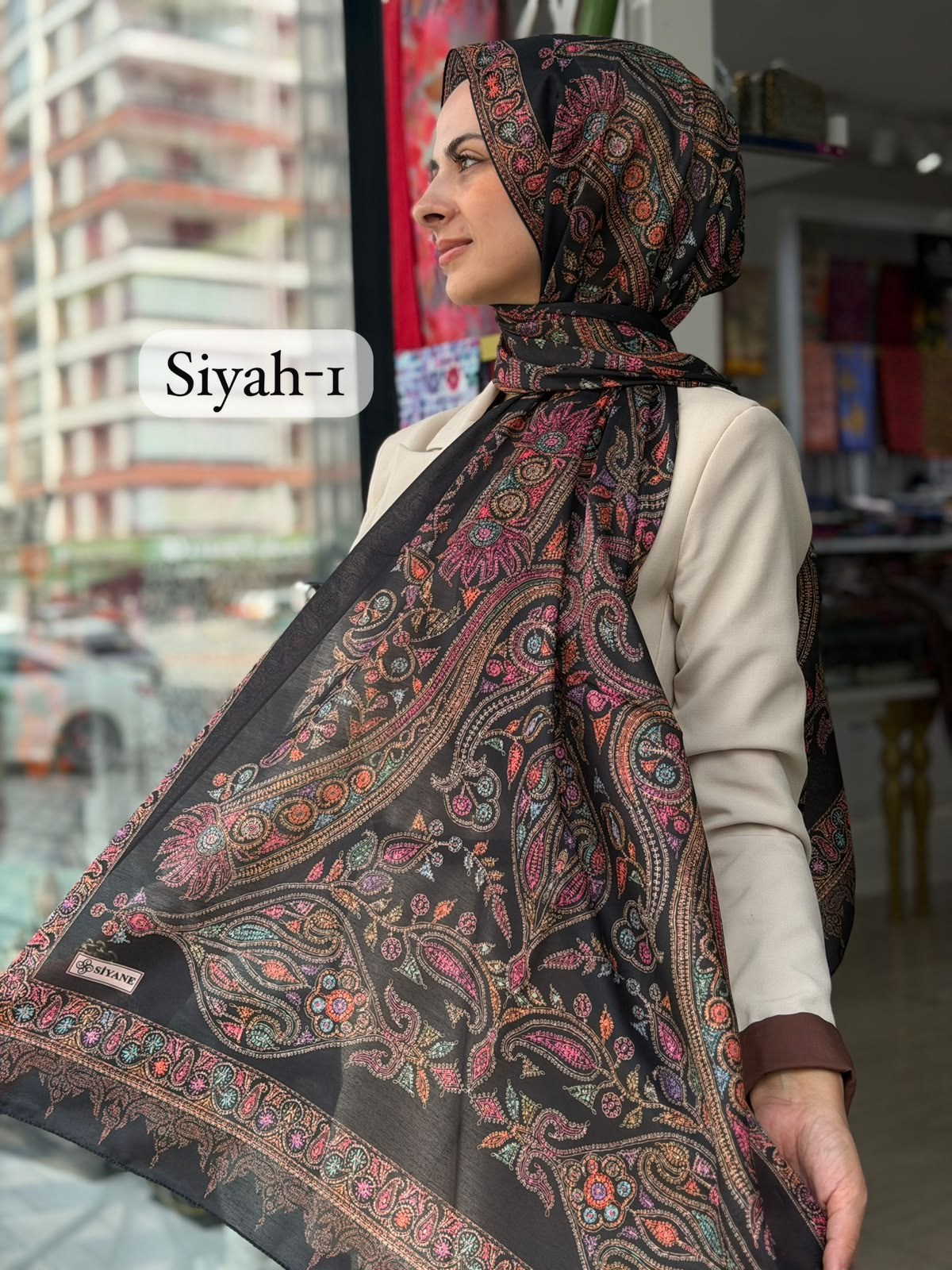 Siyane Mücevher Desenli Soft Şal 07