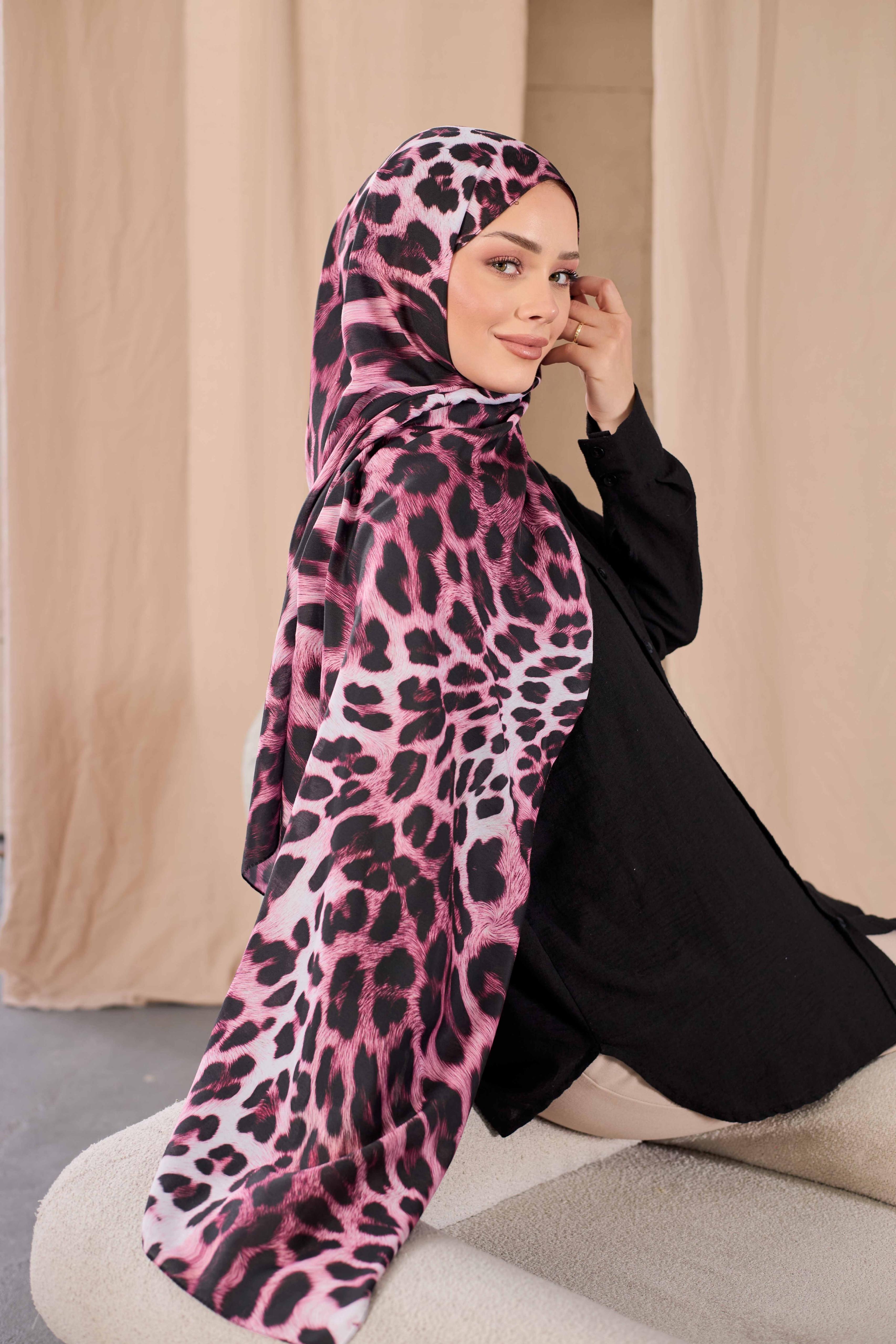 Siyane Siyane Leopar Desenli Şal Bordo Rengi