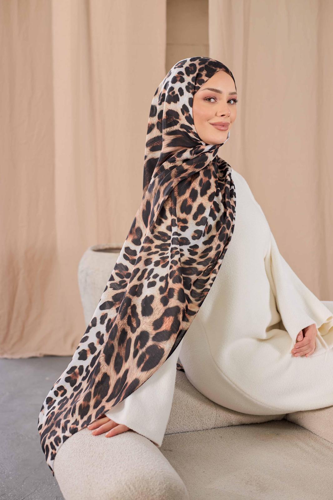 Siyane Siyane Leopar Desenli Şal Camel Rengi