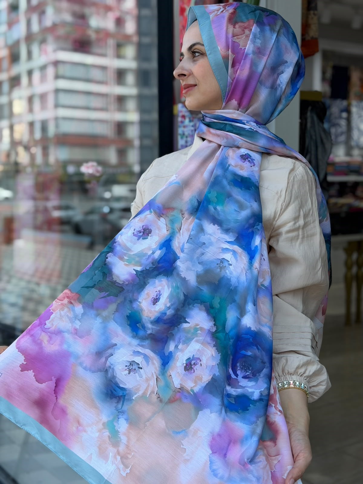 Siyane Suluboya Desenli Şal 08