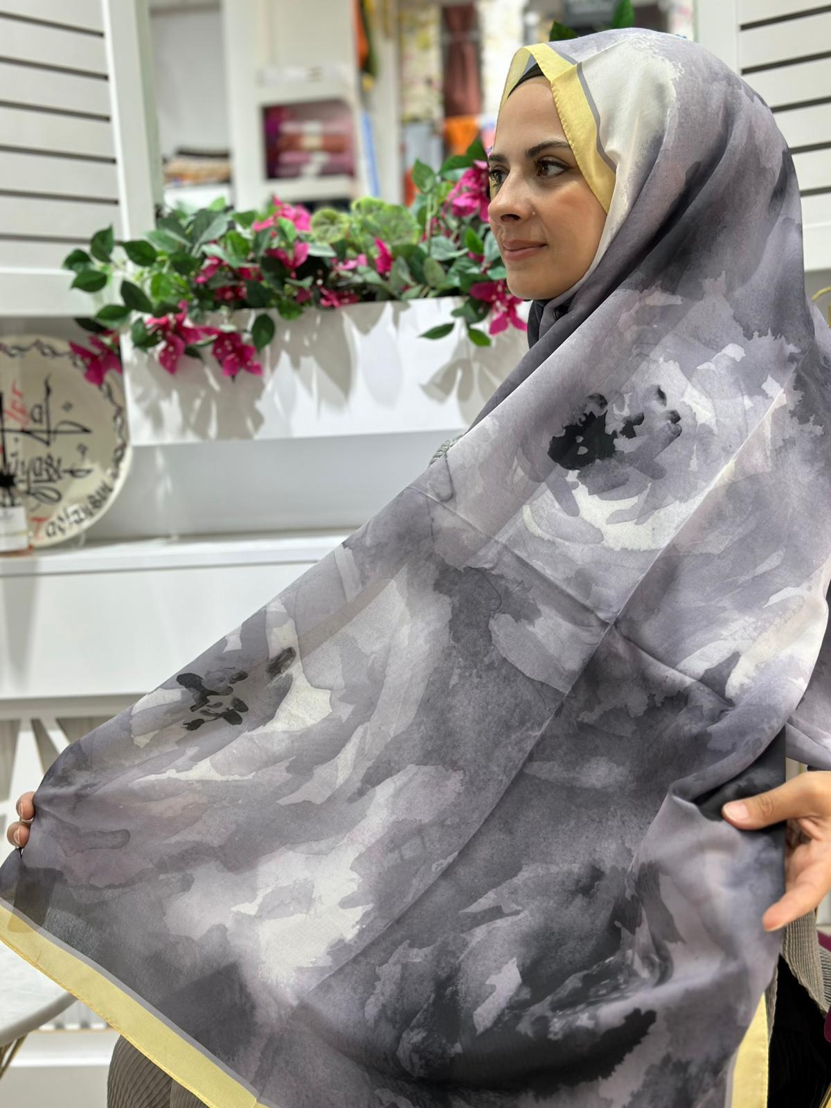 Siyane Vual Sulu Boya Çiçek Gri Sarı Rengi