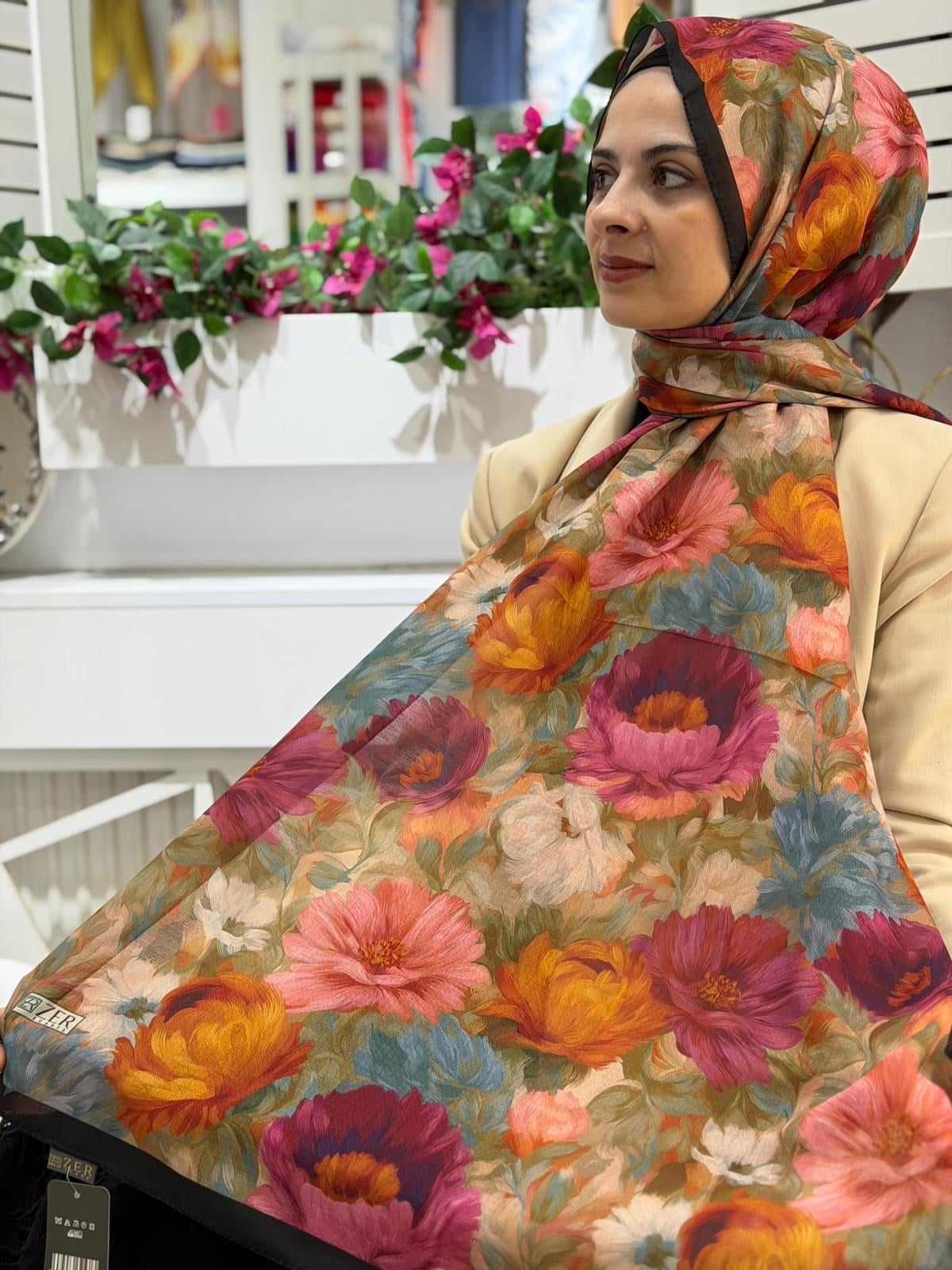 Zer Çiçek Bahçesi Desenli Şal 09