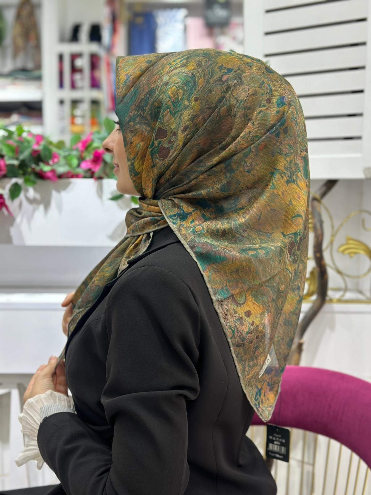 Zer Ebruli Desenli Eşarp 04
