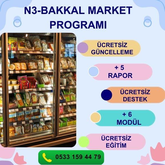 N3-BAKKAL MARKET PROGRAMI STOK YÖNETİMİ PERSONEL MAAŞ MD. PERSONEL PİRİM MD. KOLAY SİPARİŞ MD. KOLAY SAYIM MD.  PERAKENDE MÜŞTERİ MODÜLÜ GİDER MODÜLÜ FİŞ BAZLI SATIŞ RAPORU ÜRÜN SATIŞ HIZ RAPORU DÖNEMSEL SATIŞ RPR. ŞÜPHELİ İŞLEMLER RPR. KAZANÇ ANALİZİ