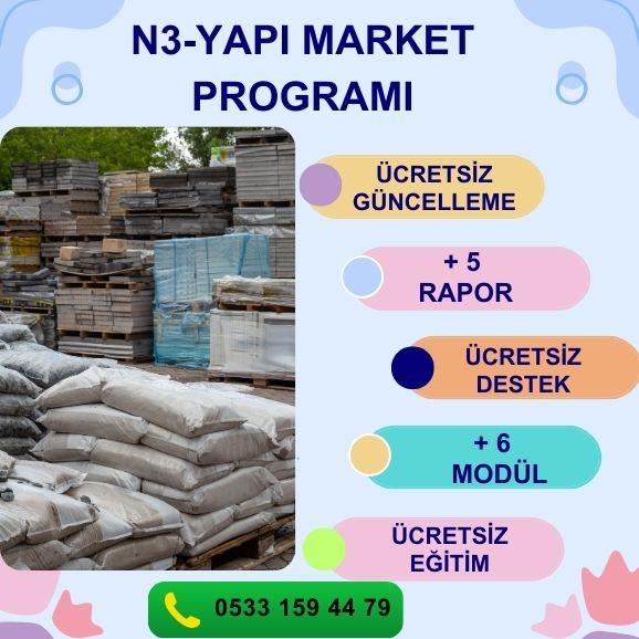 N3-YAPI MARKET PROGRAMI STOK YÖNETİMİ PERSONEL MAAŞ MD. PERSONEL PİRİM MD. KOLAY SİPARİŞ MODÜLÜ KOLAY SAYIM MODÜLÜ PERAKENDE MÜŞTERİ MODÜLÜ GİDER MODÜLÜ FİŞ BAZLI SATIŞ RAPORU ÜRÜN SATIŞ HIZ RAPORU DÖNEMSEL SATIŞ RPR. ŞÜPHELİ İŞLEMLER RPR. KAZANÇ ANALİZİ