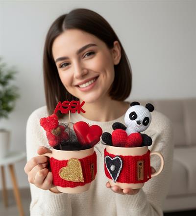 Sevgililer Günü Aşk Kupası Temalı Ayıcık Ve Mum Seti