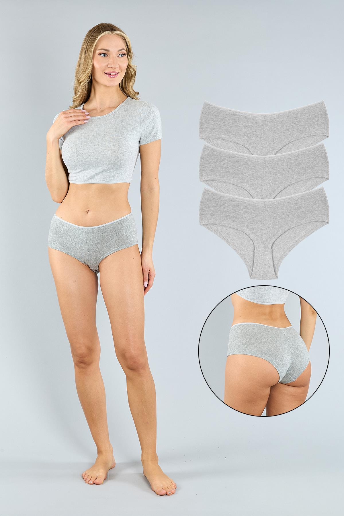 Pamuklu Gri Melanj Basic Kadın Boxer Külot 3'lü Paket 