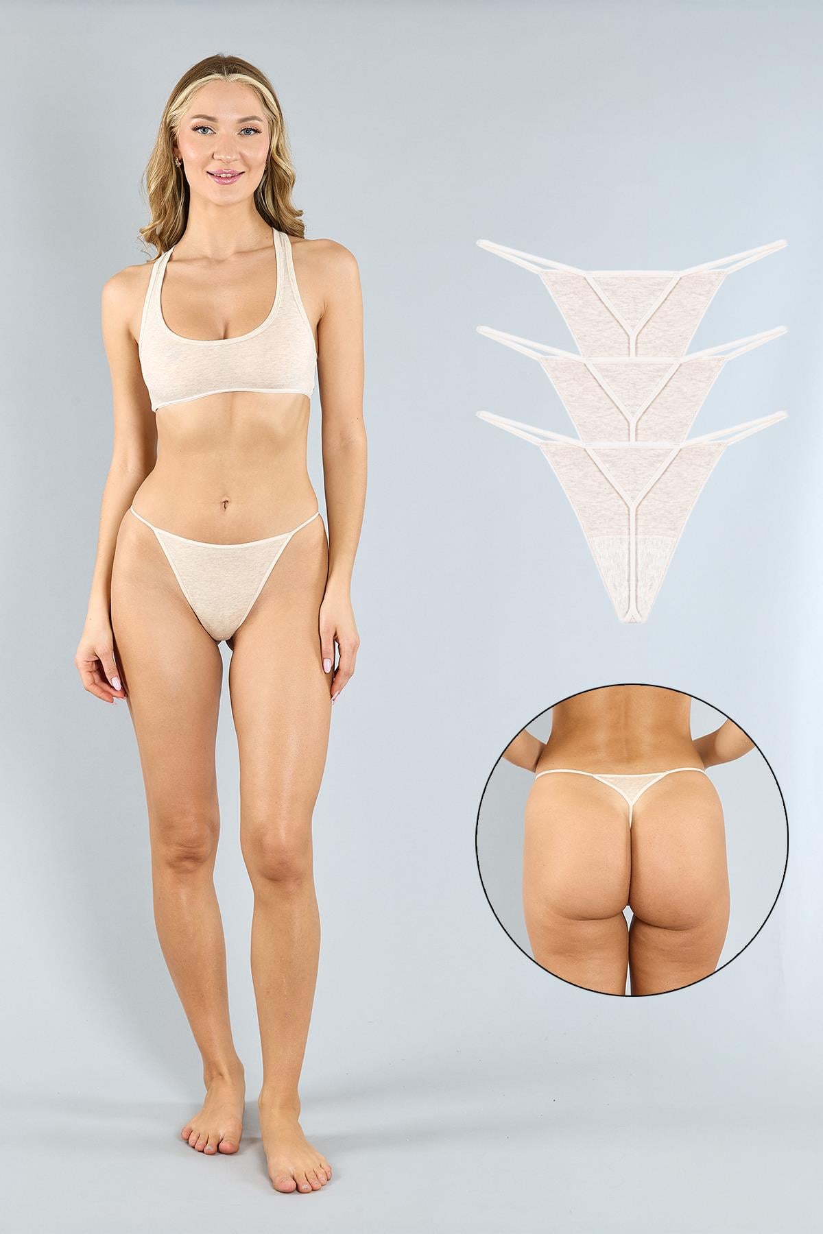 Pamuklu Kahve Melanj String Külot 3'lü Paket