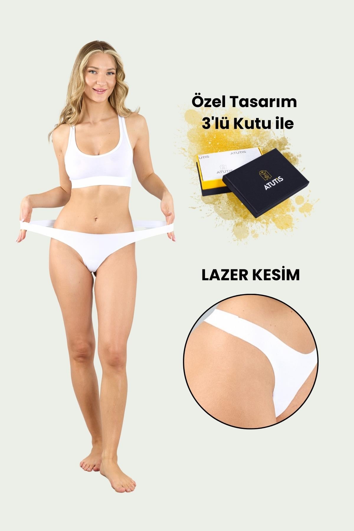 Pamuklu Lazer Kesim Dikişsiz Beyaz Tanga Külot 3'lü Paket