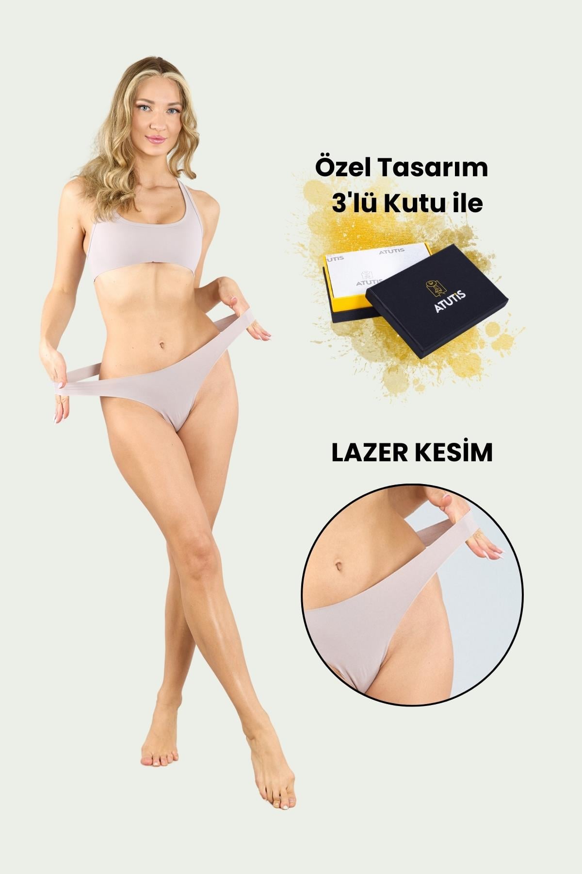 Pamuklu Lazer Kesim Dikişsiz Mürdüm Tanga Külot 3'lü Paket
