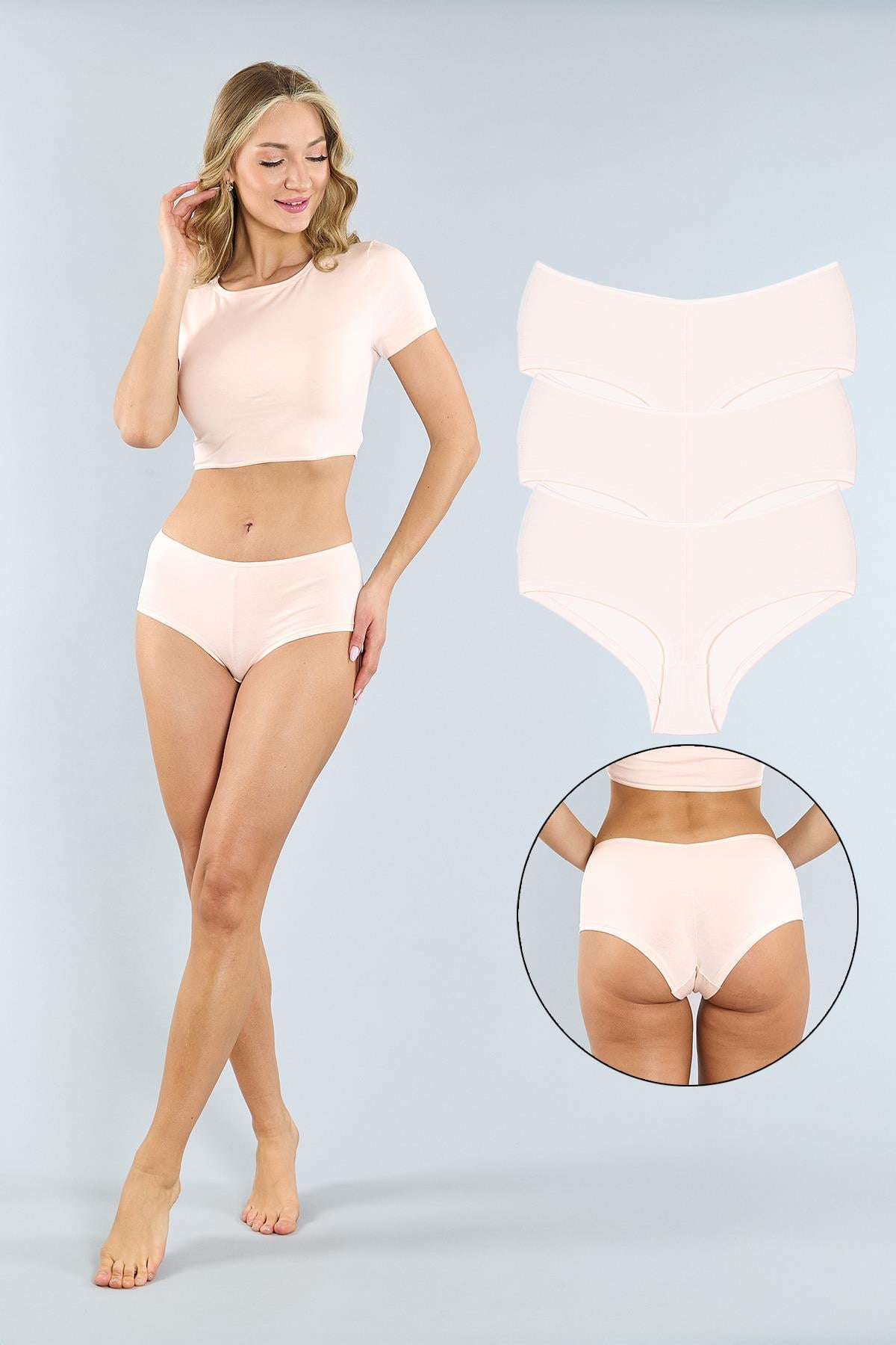 Pamuklu Pembe Basic Kadın Boxer Külot 3'lü Paket 