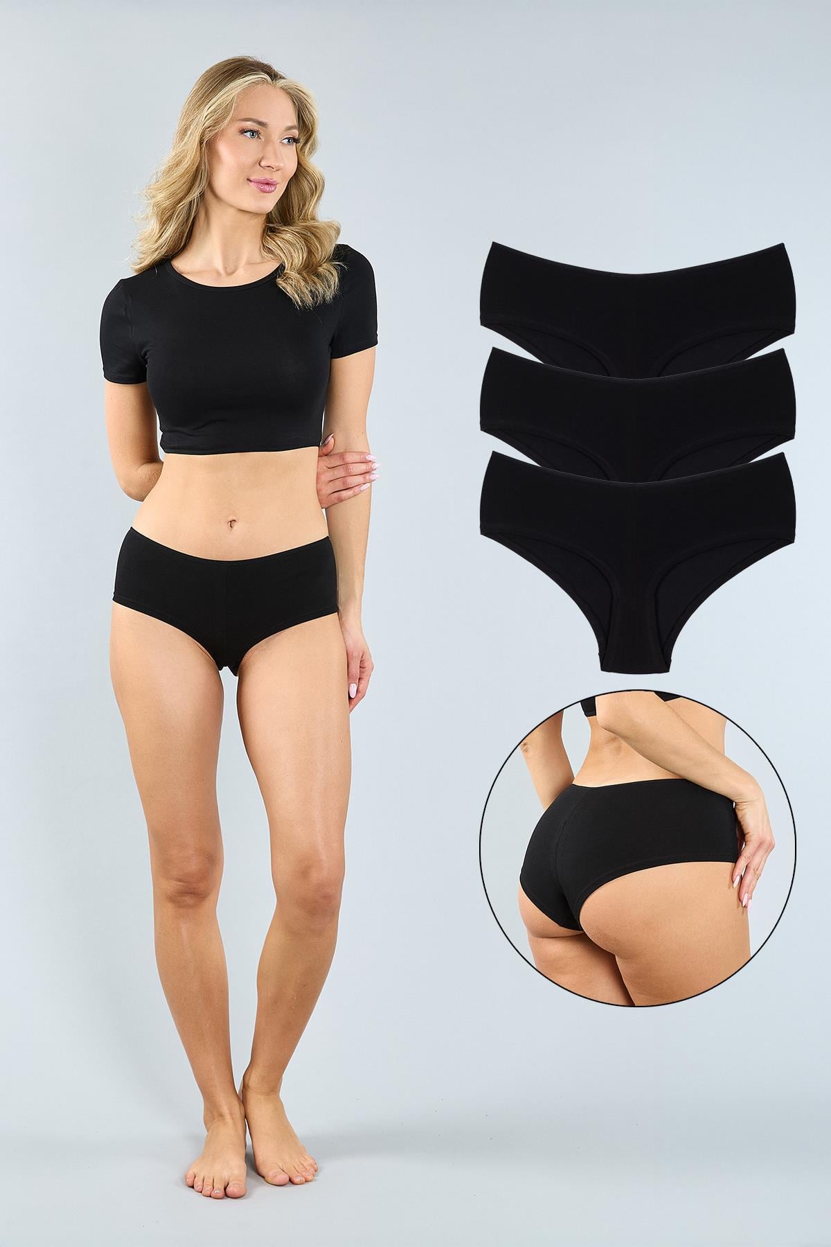 Pamuklu Siyah Basic Kadın Boxer Külot 3'lü Paket 