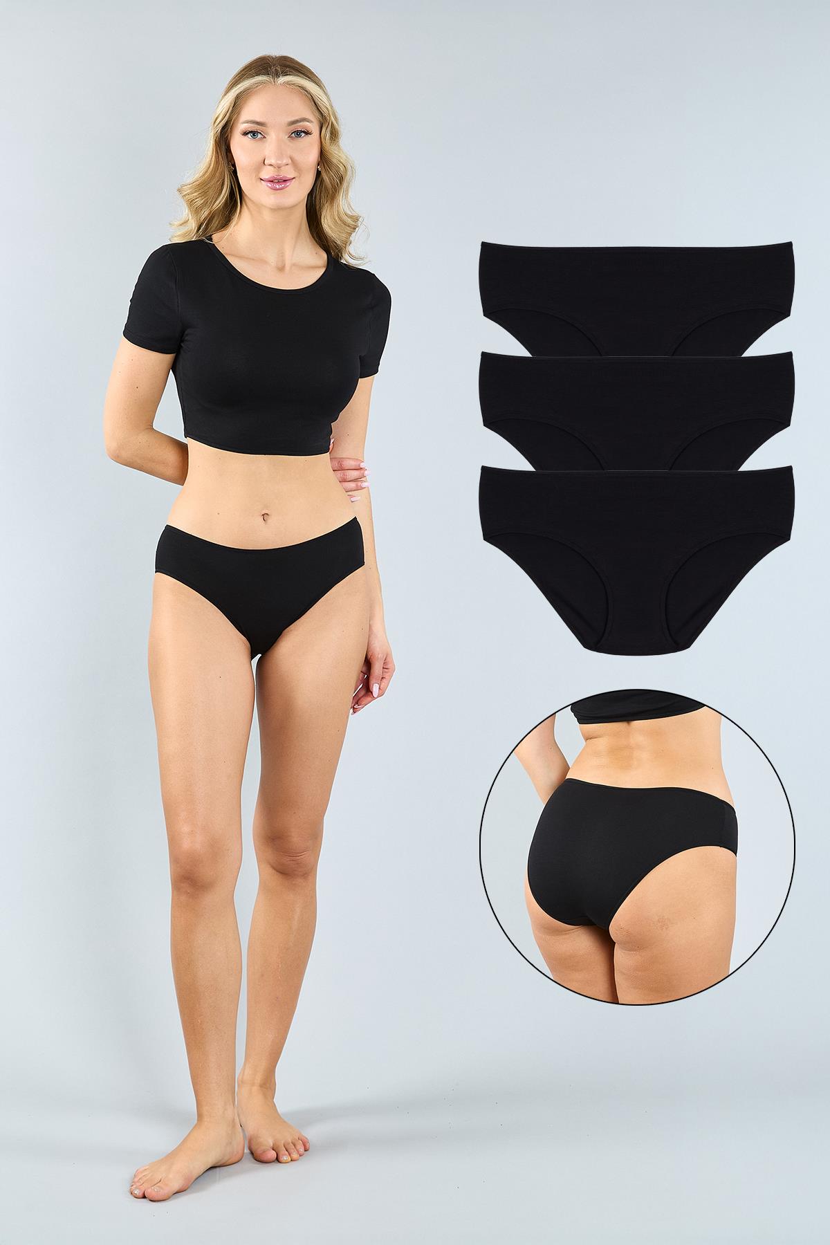 Pamuklu Siyah Yüksek Bel Bato Külot 3'lü Paket