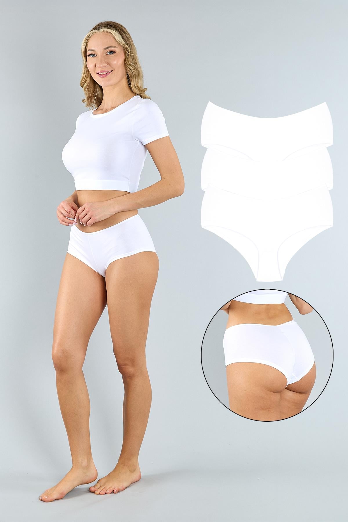 Pamuklu Beyaz Basic Kadın Boxer Külot 3'lü Paket 