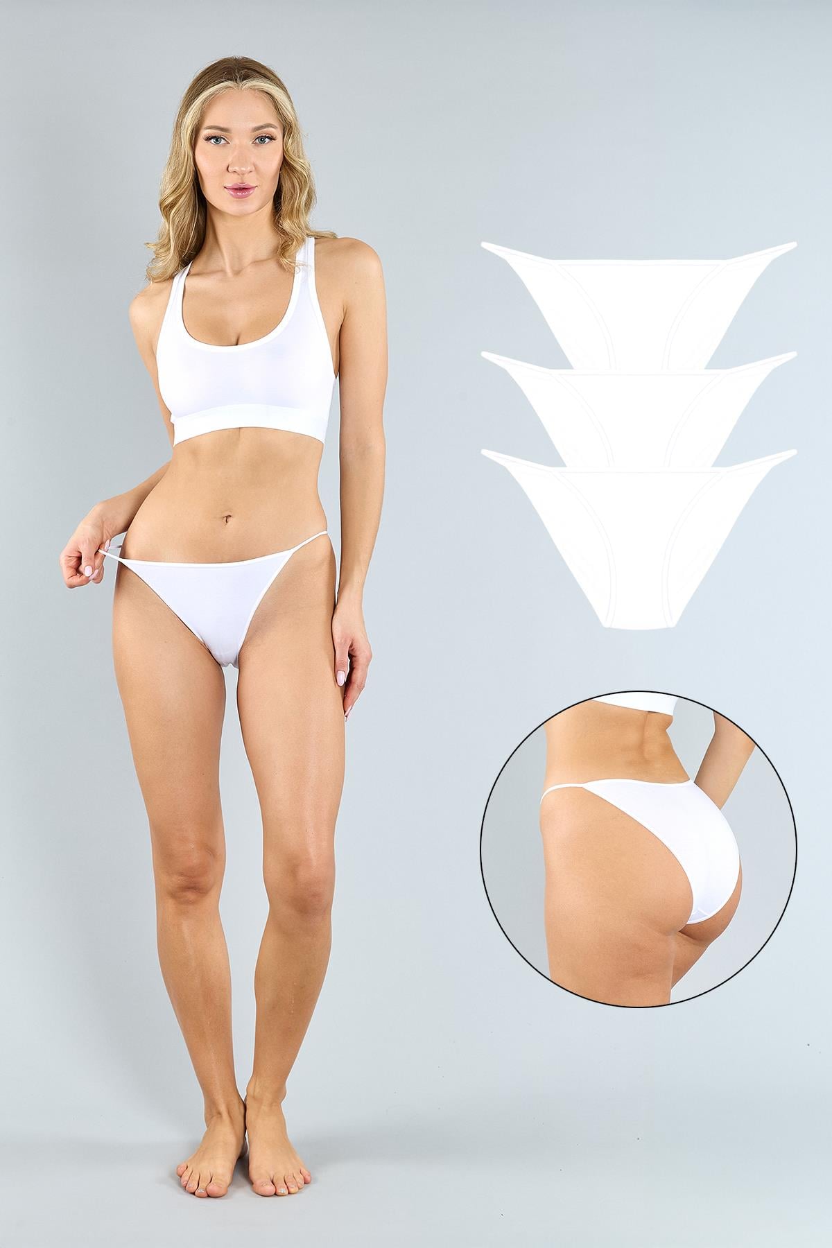 Pamuklu Beyaz Klasik Kesim String Külot 3'lü Paket