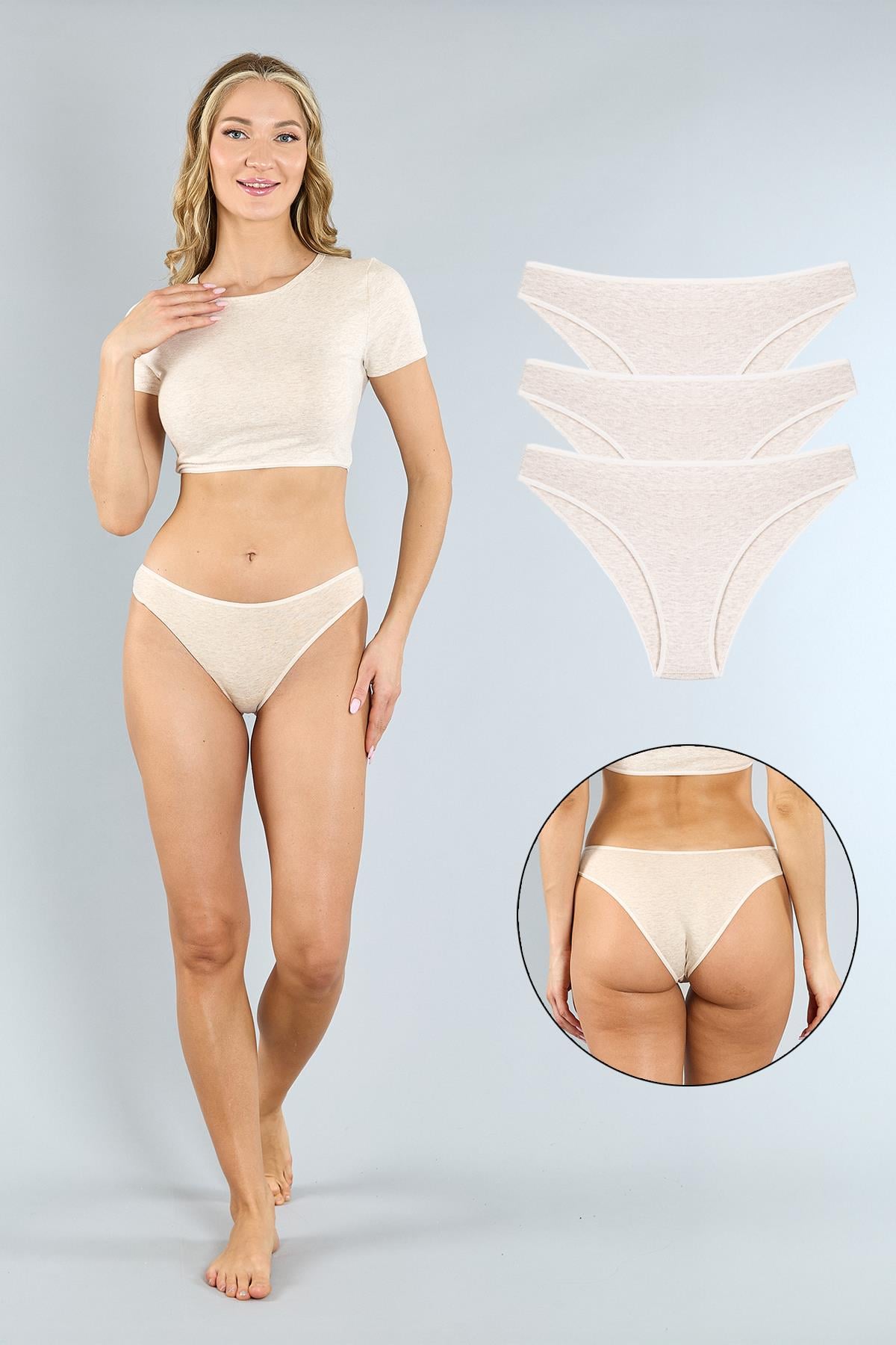 Pamuklu Kahve Melanj Brazilian Külot 3'lü Paket