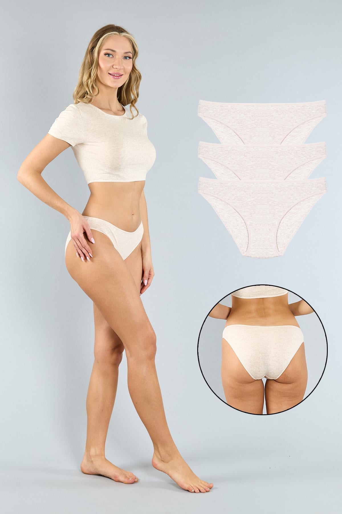 Pamuklu Kahve Melanj Klasik Kesim Külot 3'lü Paket