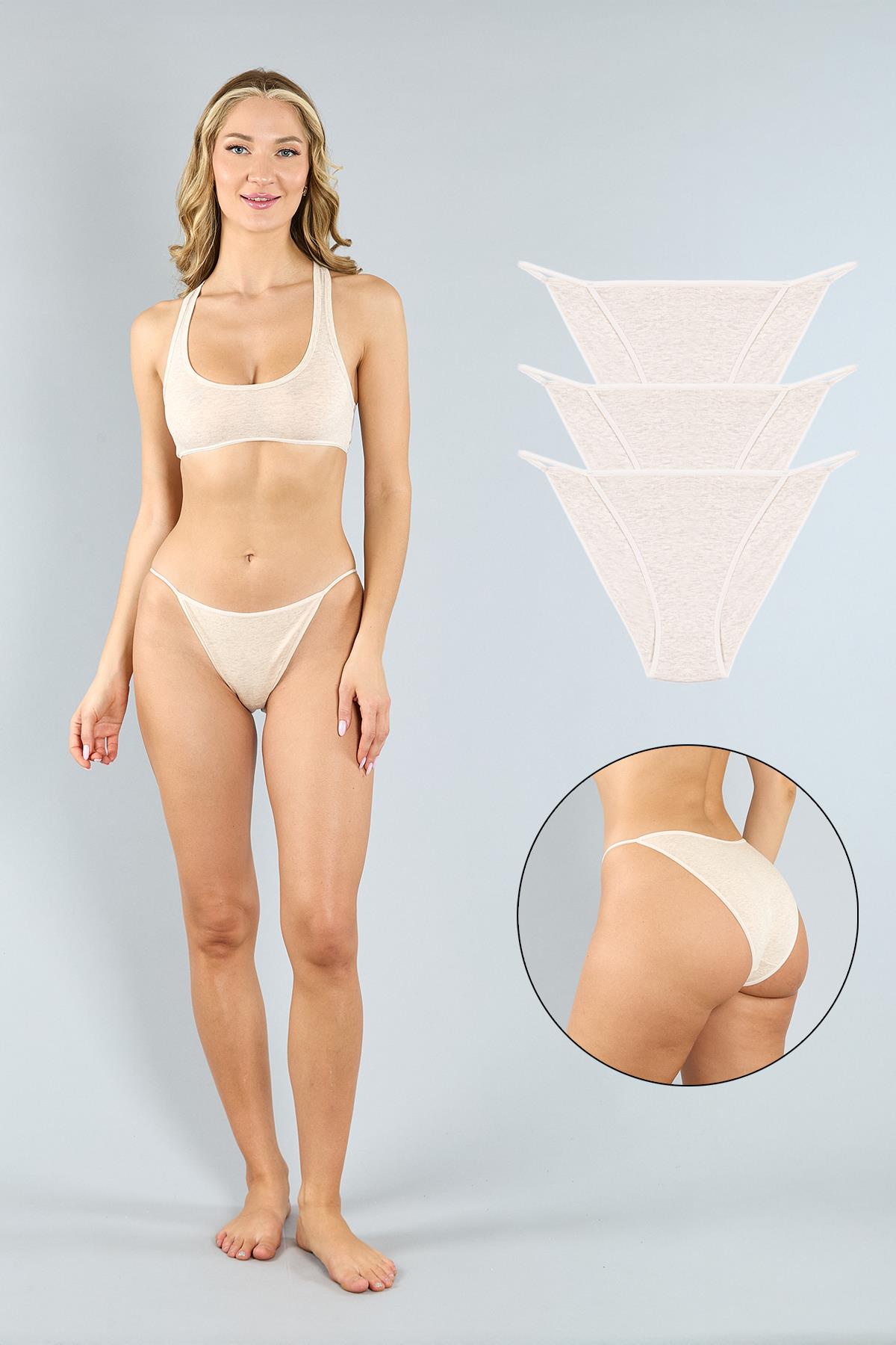 Pamuklu Kahve Melanj Klasik Kesim String Külot 3'lü Paket